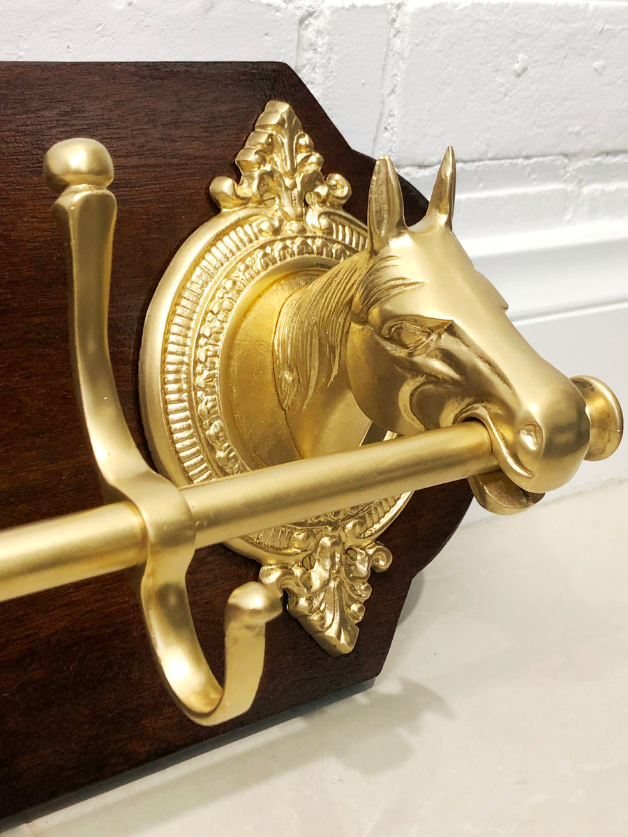 Vintage BRASS Horse Head Wall Hanging Coat/Hat Rack Adelaide Clocks