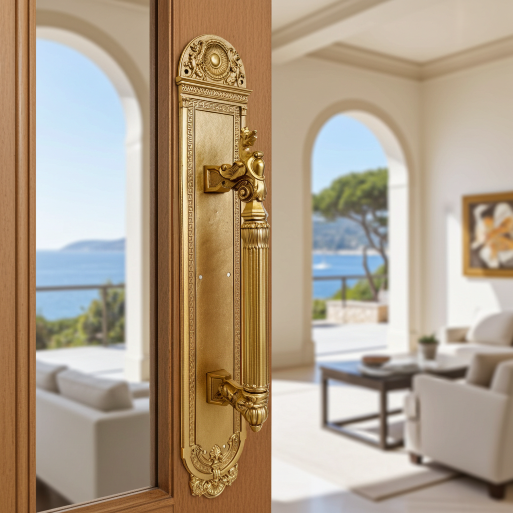 Antique Sargent & Co Gold Figural Griffin Koi Dragon Door Handle | Adelaide Clocks