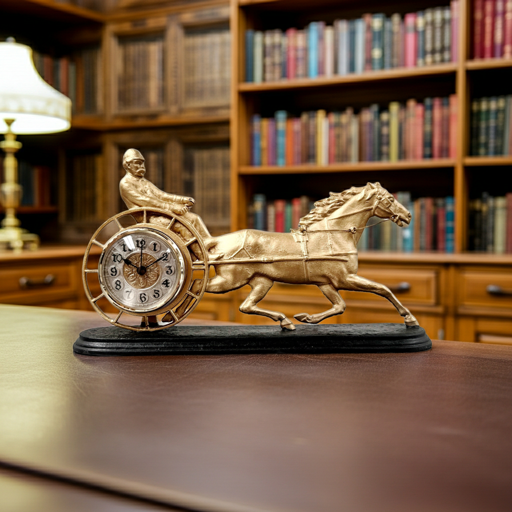 Antique Cast Iron Jockey & Racing Horse Converted to Quartz Mantel Clock | Adelaide Clocks