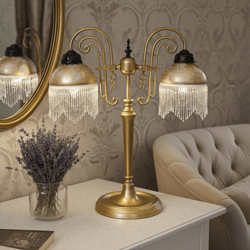 Vintage Victorian Boudoir Pedestal Dual Gold Table Lamp | Adelaide Clocks