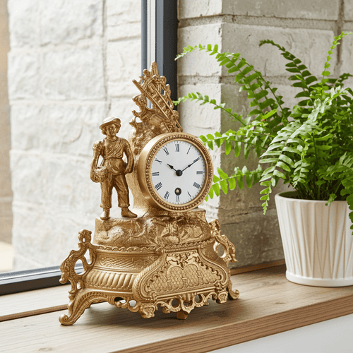 Antique French Figural Spelter Quartz Mantel Clock | Adelaide Clocks