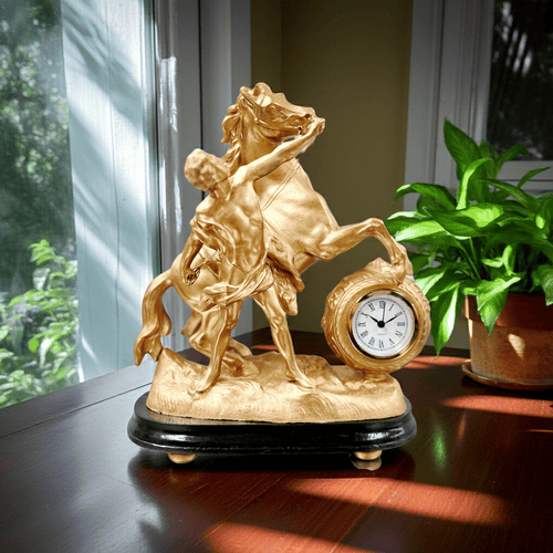 Antique Figural Stallion Horse and Man Quartz Mantel Clock | Adelaide Clocks