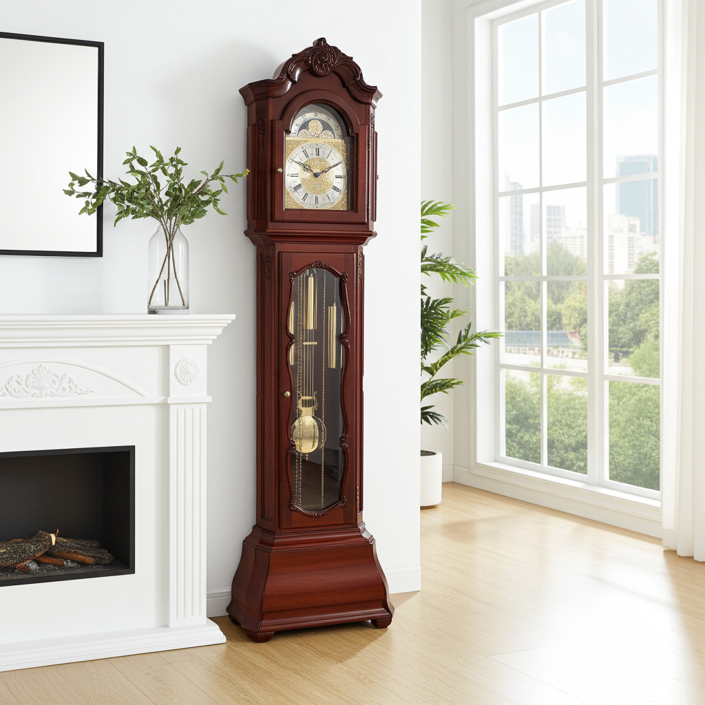 Vintage German Hermle Mahogany Melody Chime Moonphase Grandfather Clock | Adelaide Clocks