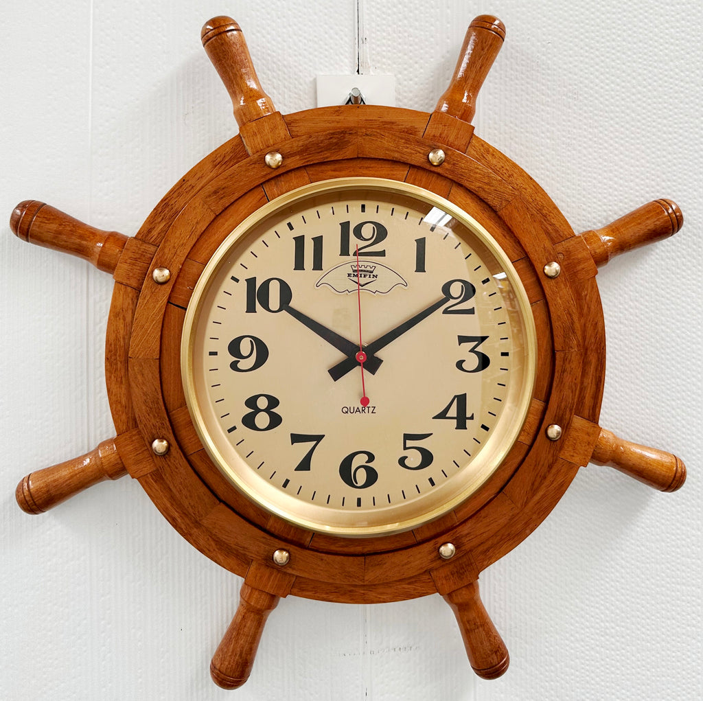 Vintage EMIFIN Wooden Ships Wheel Quartz German Wall Clock | Adelaide Clocks