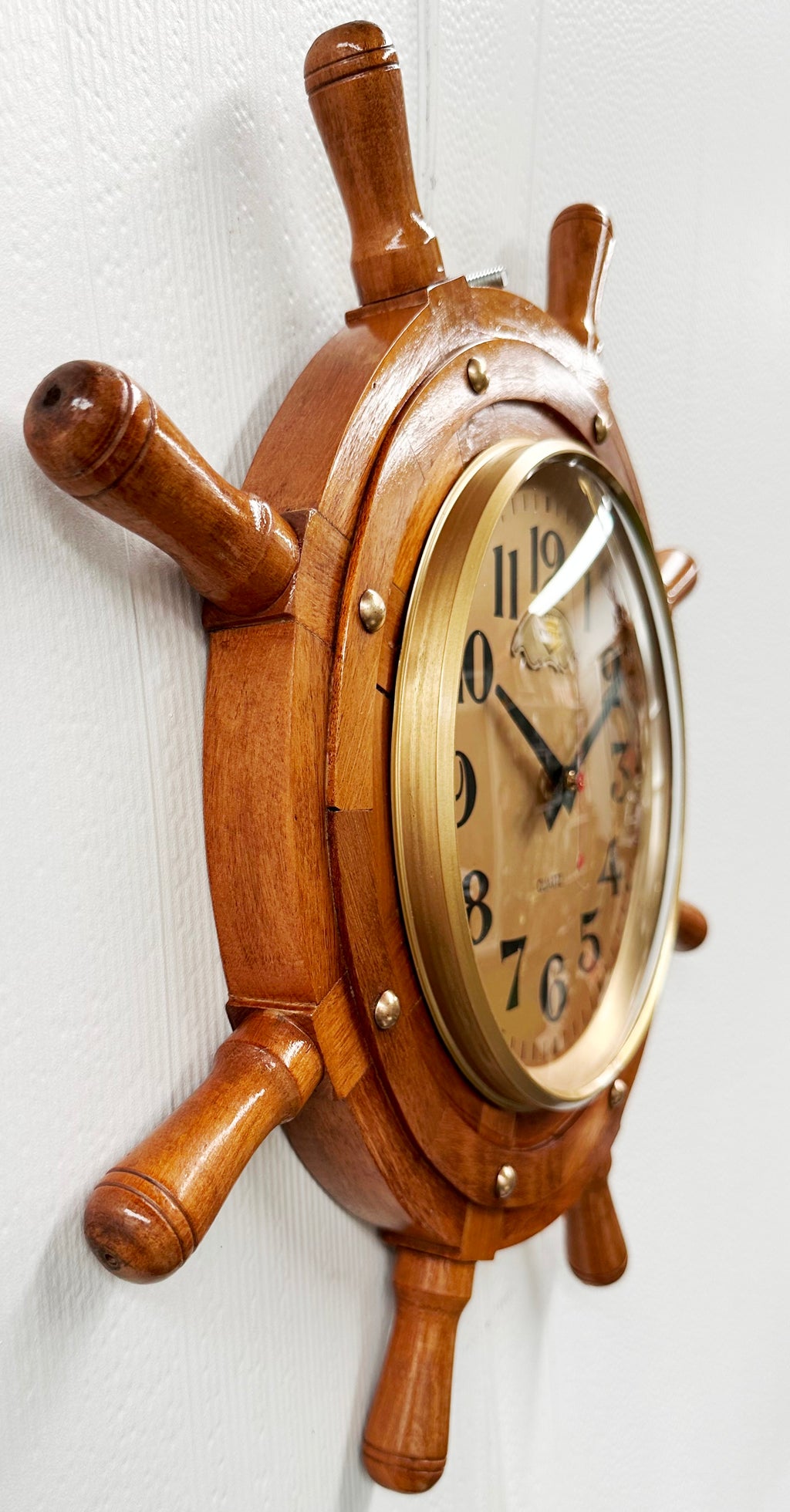 Vintage EMIFIN Wooden Ships Wheel Quartz German Wall Clock | Adelaide Clocks