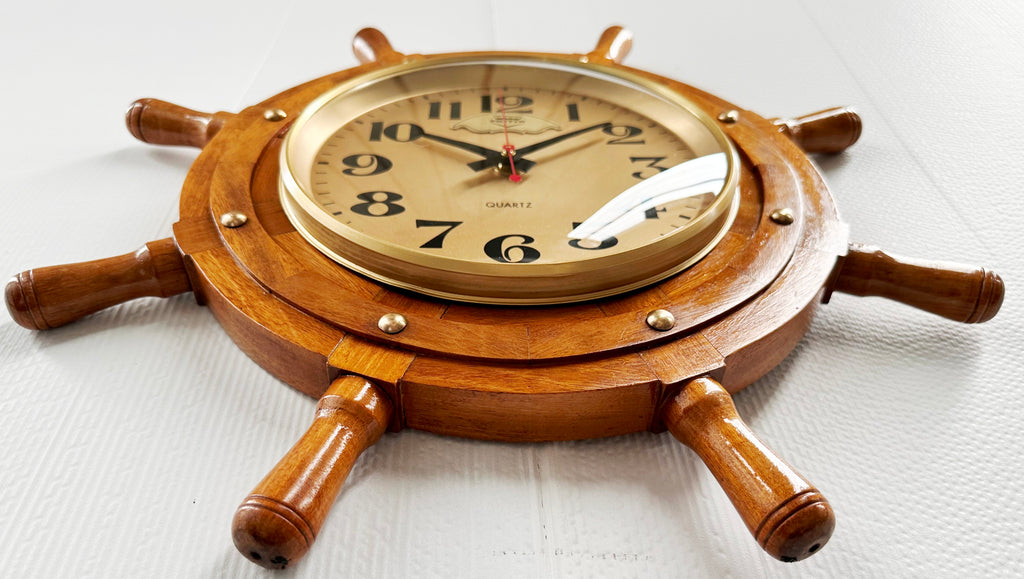 Vintage EMIFIN Wooden Ships Wheel Quartz German Wall Clock | Adelaide Clocks