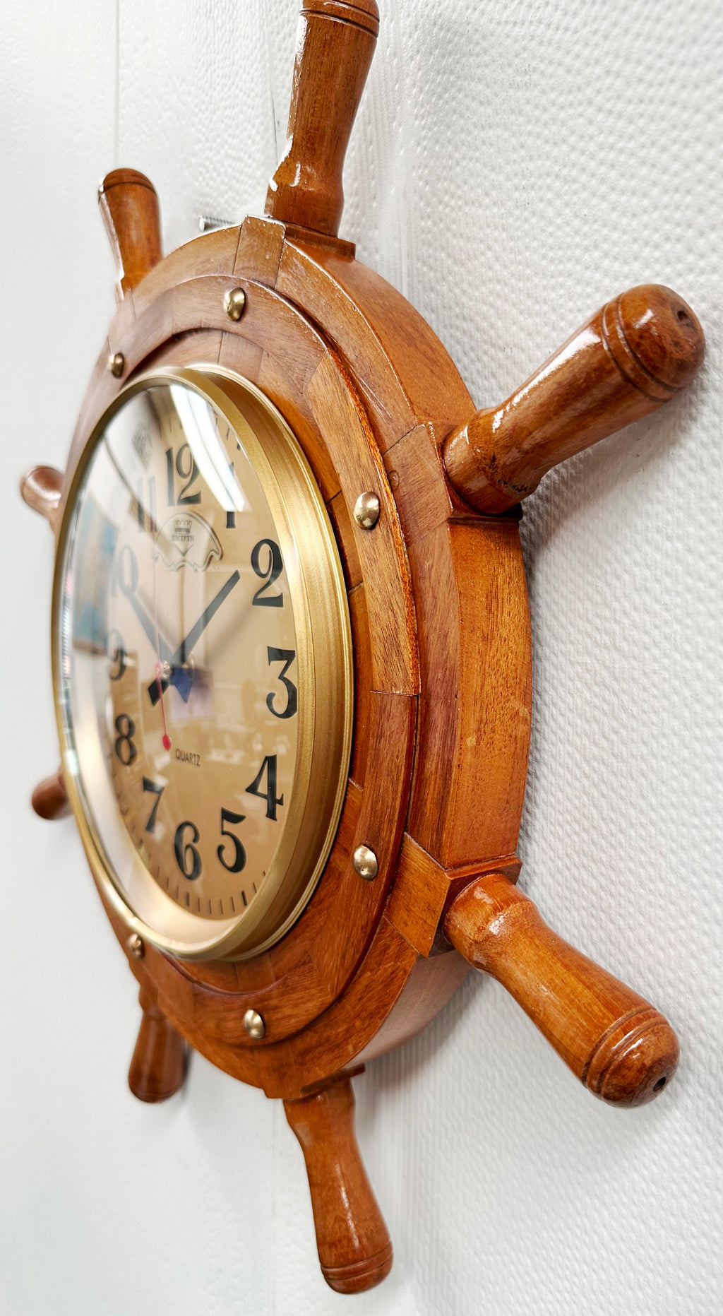 Vintage EMIFIN Wooden Ships Wheel Quartz German Wall Clock | Adelaide Clocks