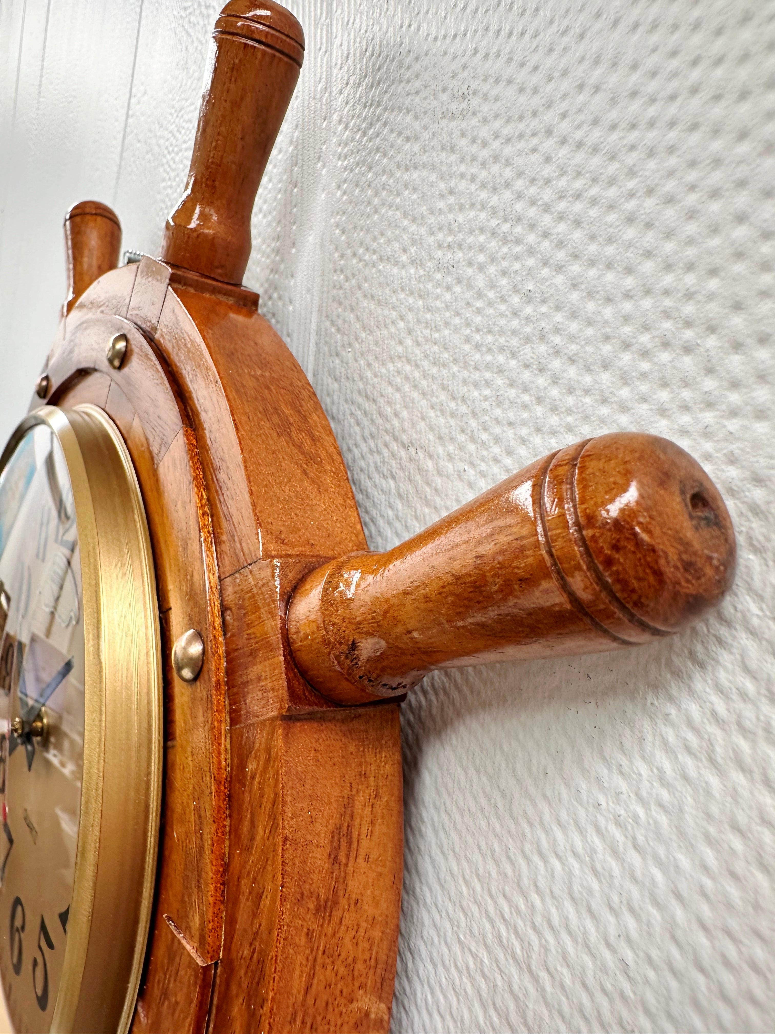 Vintage EMIFIN Wooden Ships Wheel Quartz German Wall Clock | Adelaide Clocks