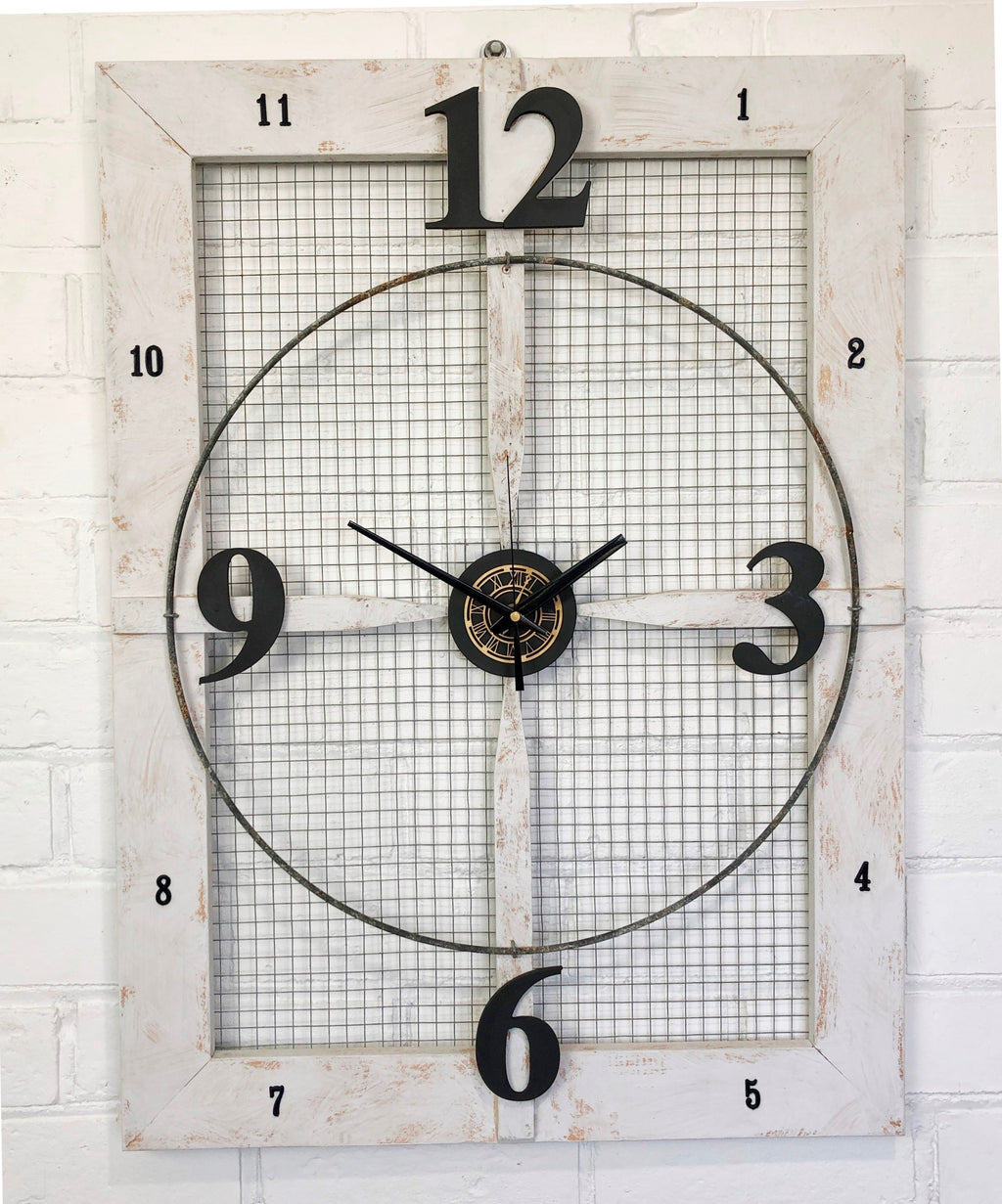 Vintage LARGE RUSTIC Wood & Metal Mesh Battery Wall Clock | Adelaide Clocks