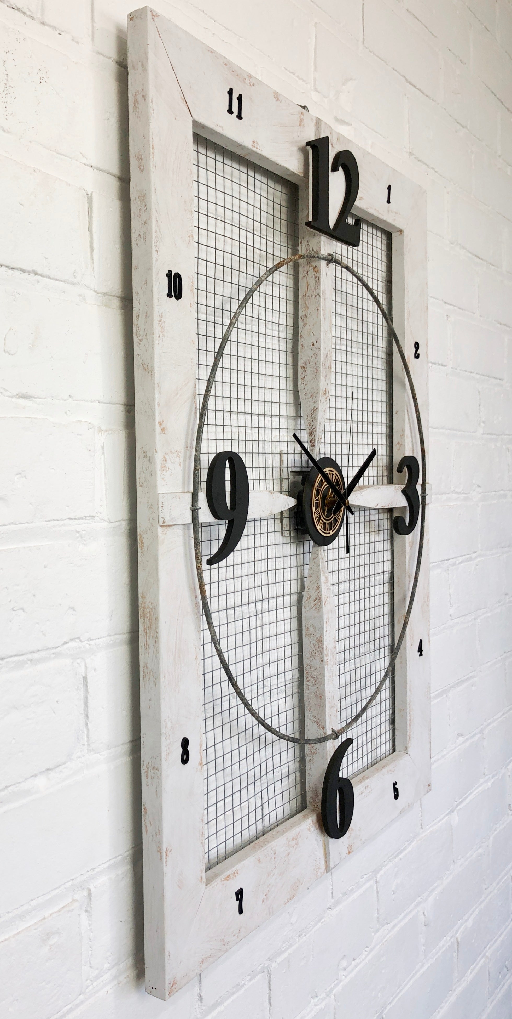 Vintage LARGE RUSTIC Wood & Metal Mesh Battery Wall Clock | Adelaide Clocks