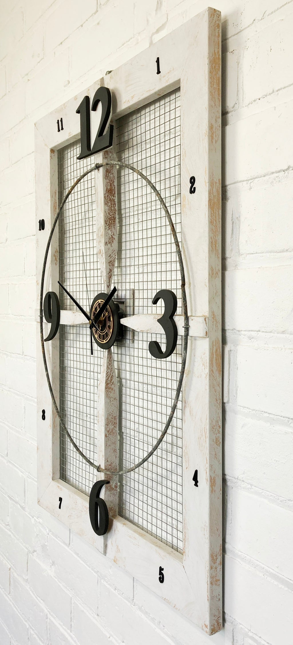 Vintage LARGE RUSTIC Wood & Metal Mesh Battery Wall Clock | Adelaide Clocks