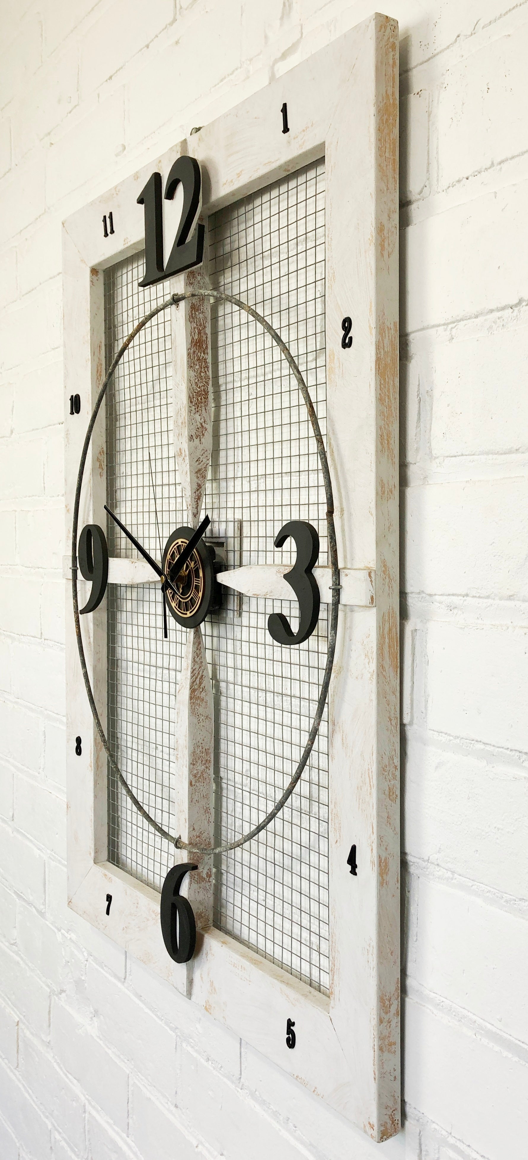 Vintage LARGE RUSTIC Wood & Metal Mesh Battery Wall Clock | Adelaide Clocks