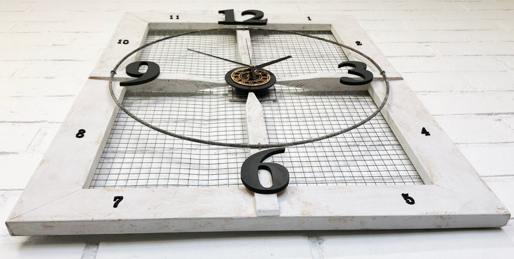 Vintage LARGE RUSTIC Wood & Metal Mesh Battery Wall Clock | Adelaide Clocks