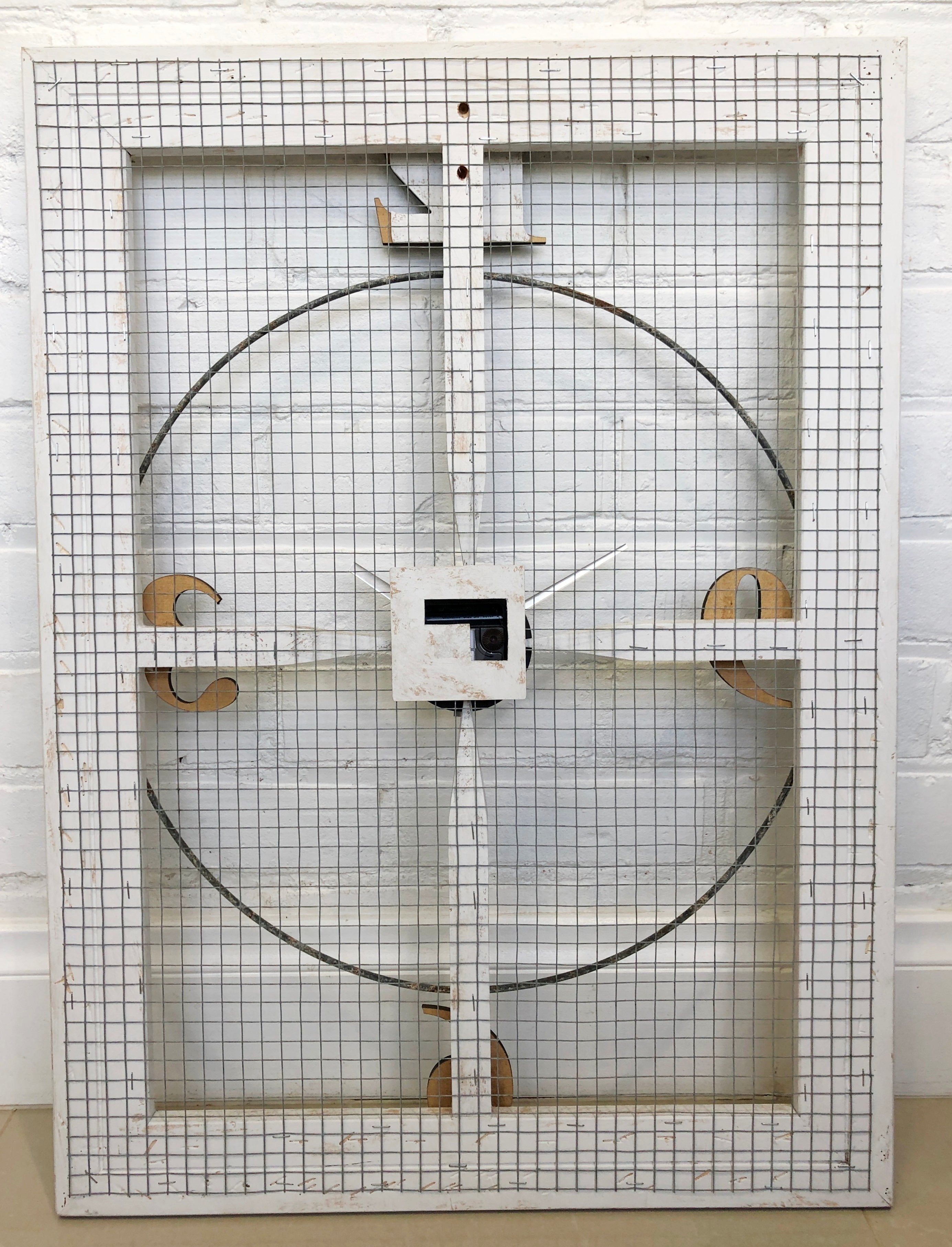 Vintage LARGE RUSTIC Wood & Metal Mesh Battery Wall Clock | Adelaide Clocks