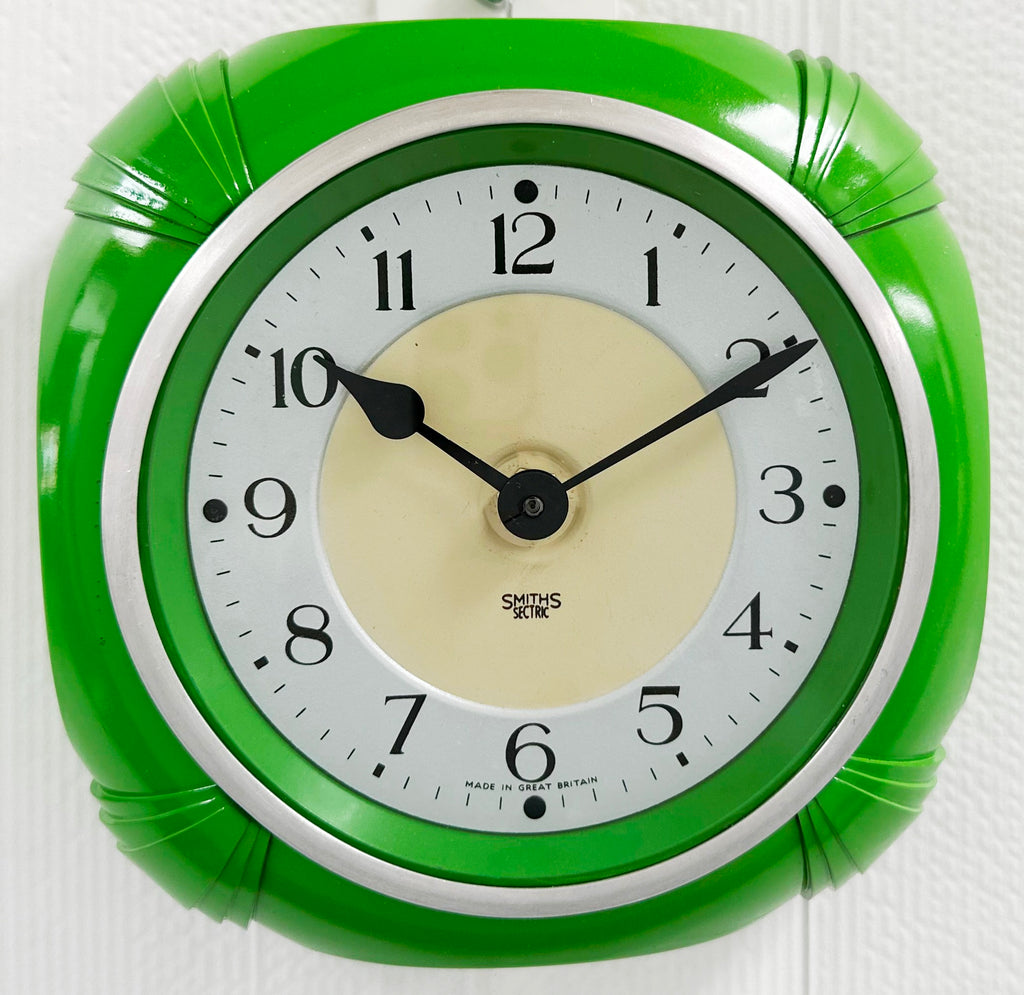 Vintage Green Bakelite Smiths Sectric Kitchen Battery Wall Clock | Adelaide Clocks