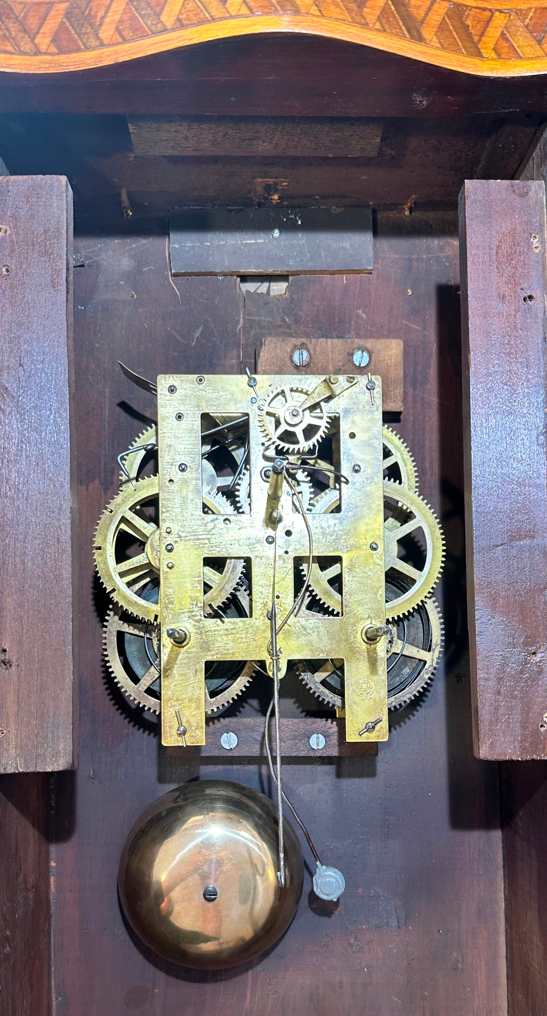 Antique New Haven Inlaid Bell Strike Wall Clock | Item# 2991 - Adelaide Clocks