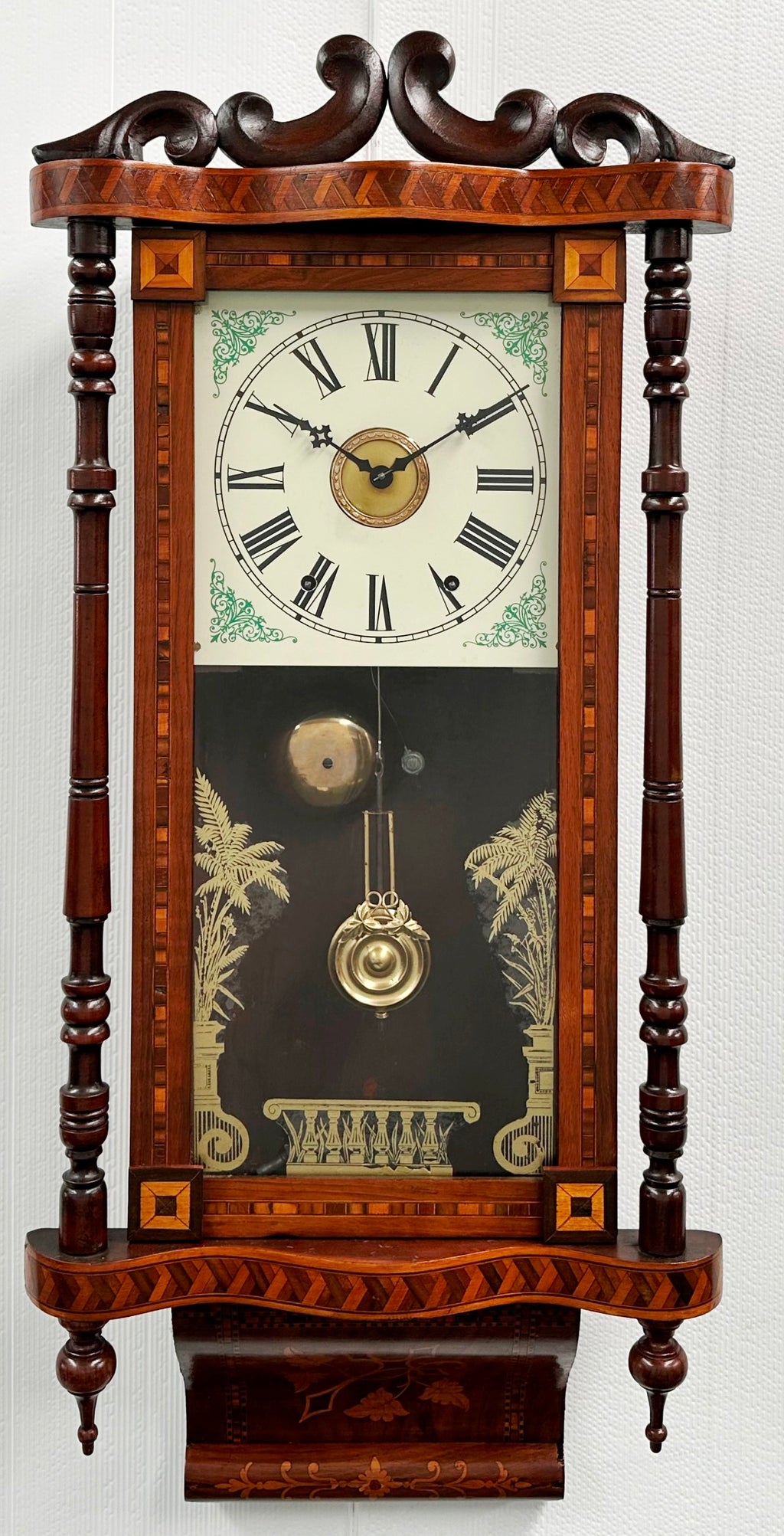 Antique New Haven Inlaid Bell Strike Wall Clock | Item# 2991 - Adelaide Clocks