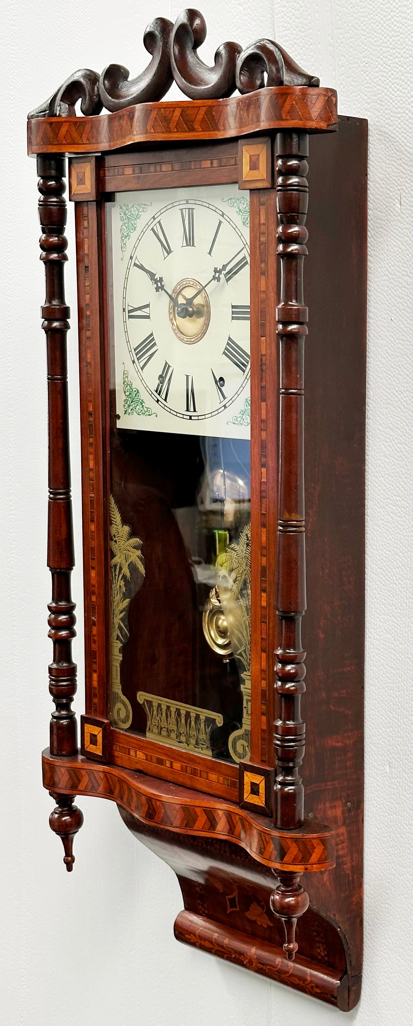 Antique New Haven Inlaid Bell Strike Wall Clock | Item# 2991 - Adelaide Clocks