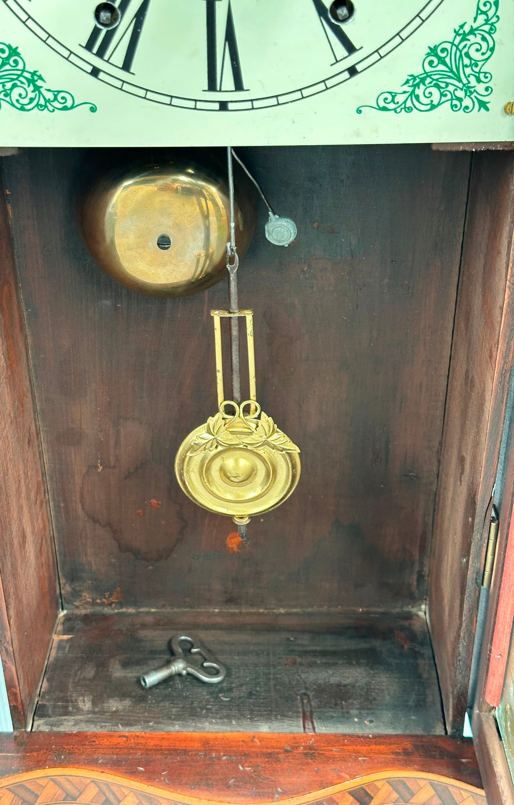 Antique New Haven Inlaid Bell Strike Wall Clock | Item# 2991 - Adelaide Clocks