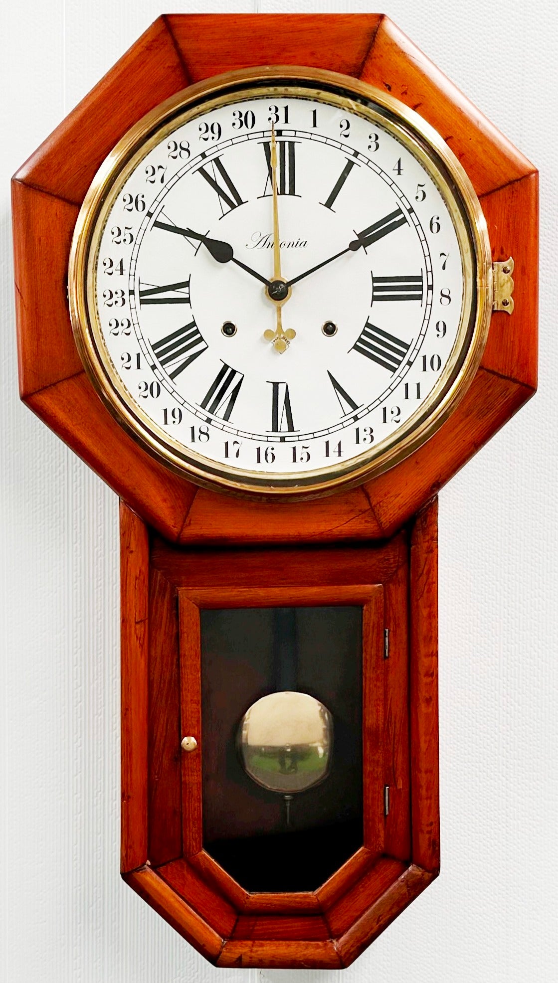 Antique ANSONIA 31 day Calendar Drop Dial Octagon Wall Clock | Adelaide Clocks