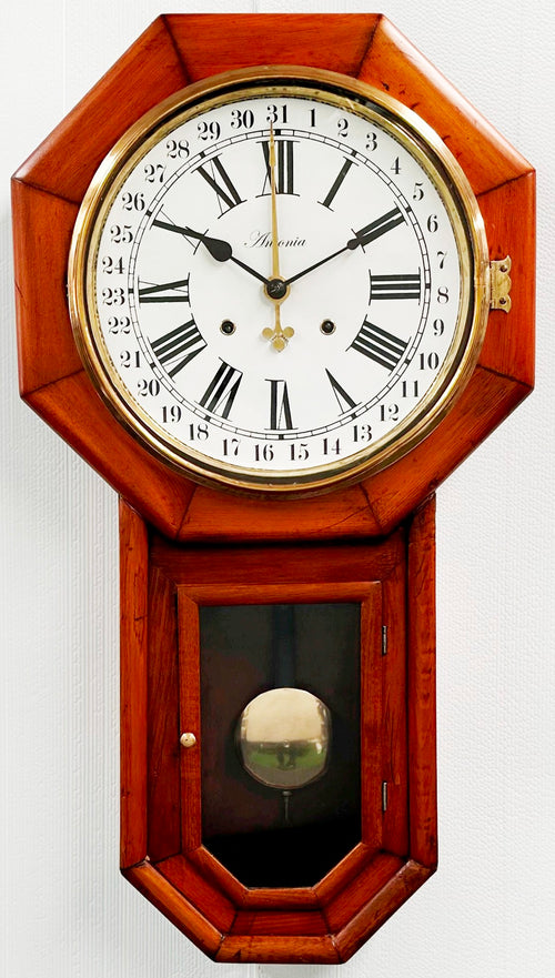 Antique ANSONIA 31 day Calendar Drop Dial Octagon Wall Clock | Adelaide Clocks