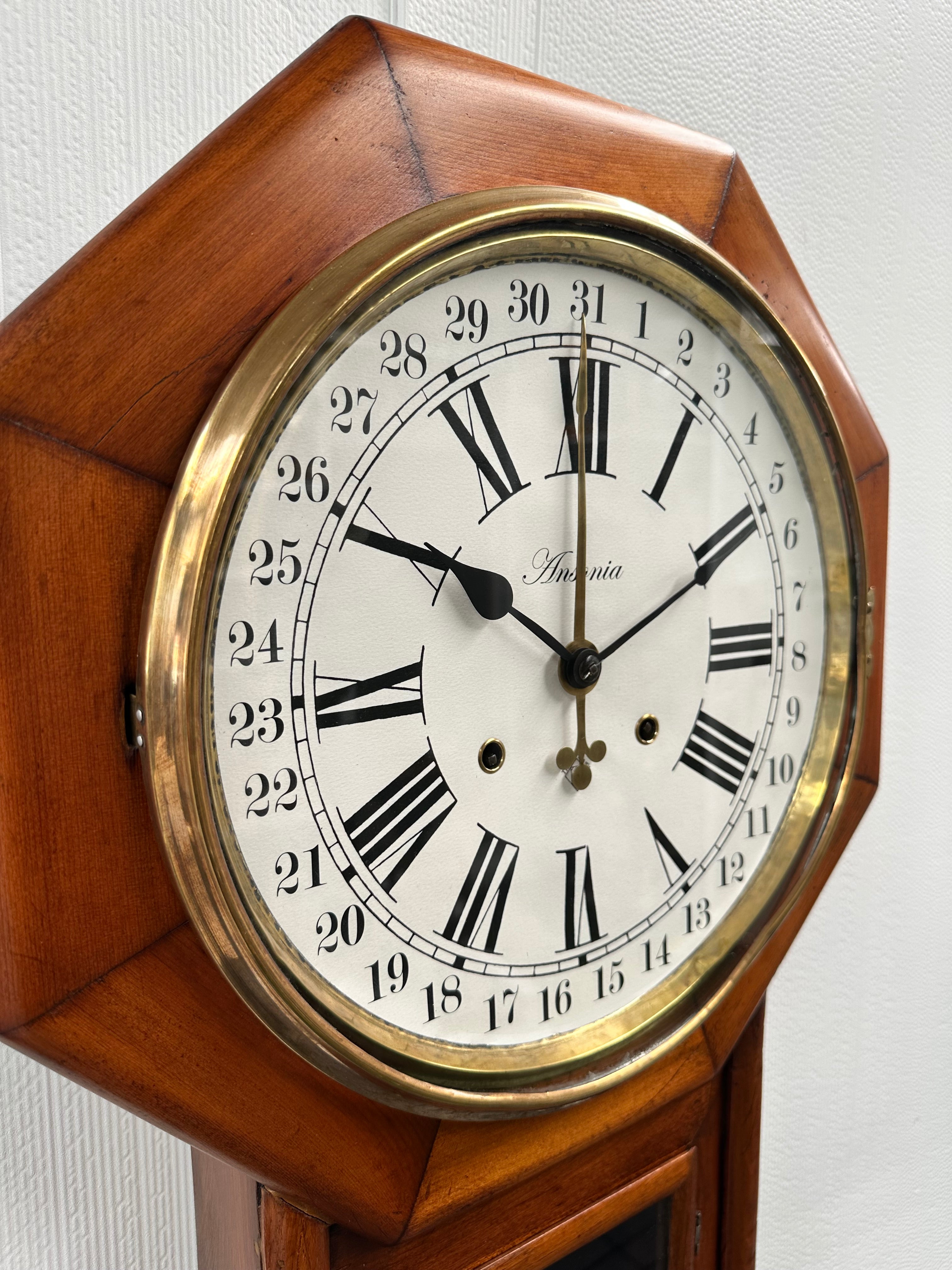 Antique ANSONIA 31 day Calendar Drop Dial Octagon Wall Clock | Adelaide Clocks