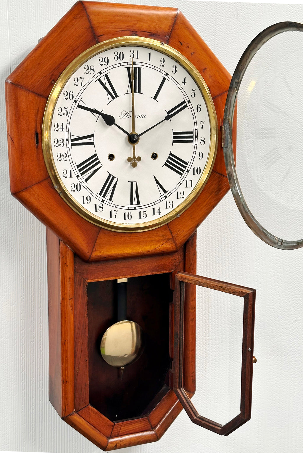 Antique ANSONIA 31 day Calendar Drop Dial Octagon Wall Clock | Adelaide Clocks