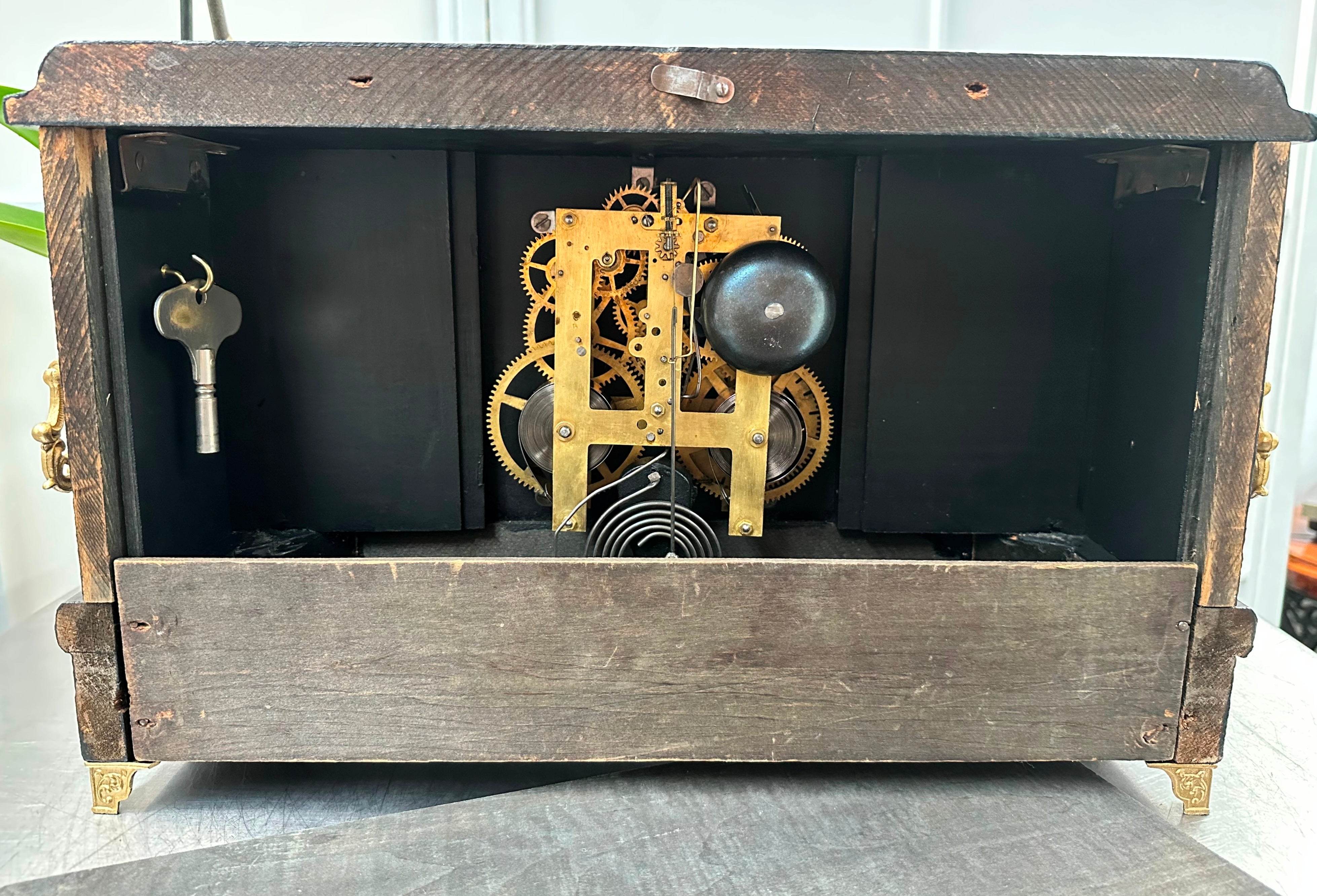 Antique Session Hammer on Bell and Coil Strike Mantel Clock | Adelaide Clocks