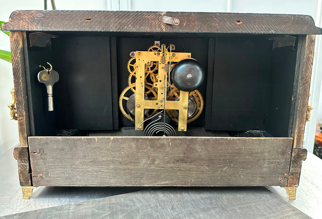 Antique Session Hammer on Bell and Coil Strike Mantel Clock | Adelaide Clocks