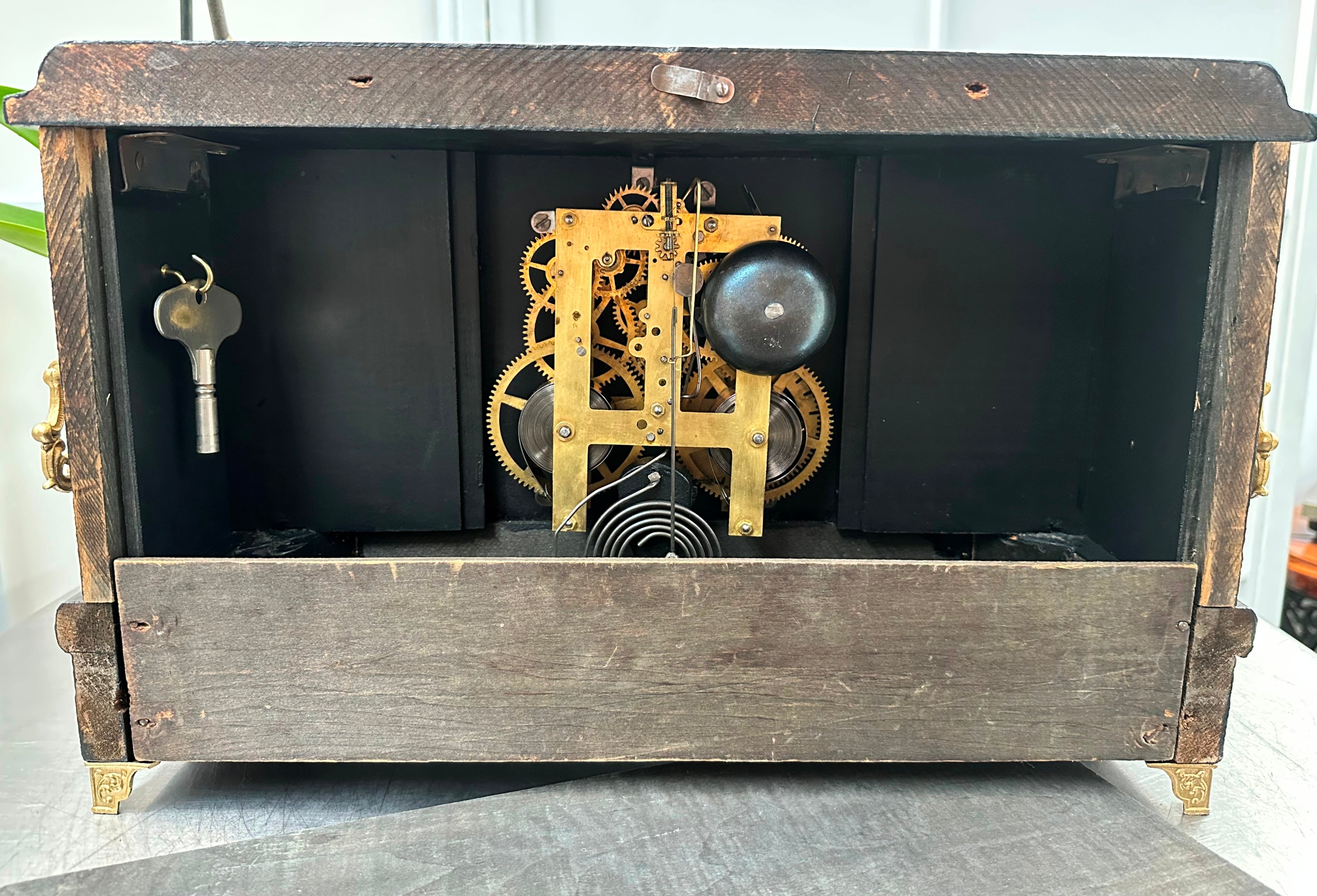 Antique Session Hammer on Bell and Coil Strike Mantel Clock | Adelaide Clocks