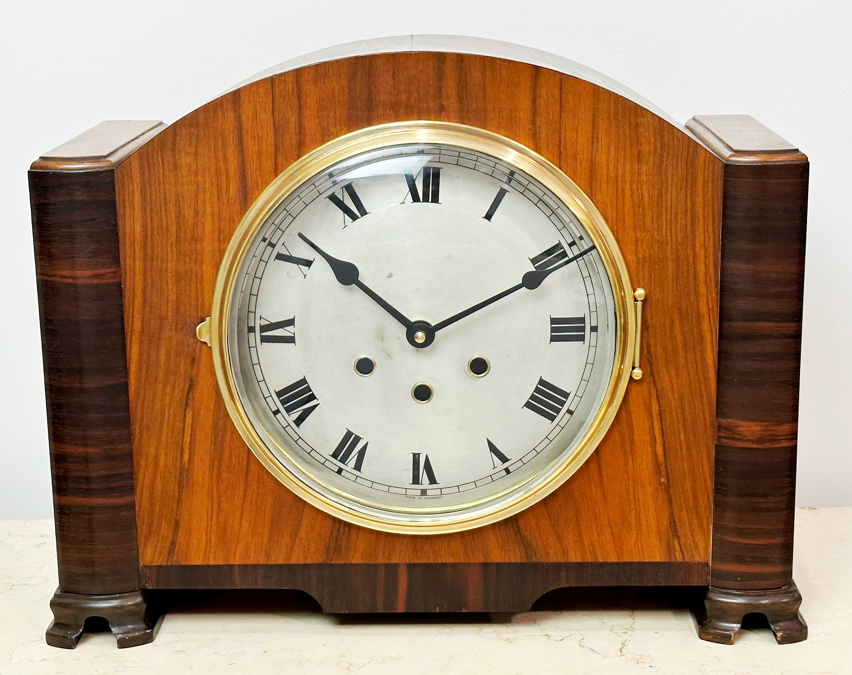 Antique Wood Grained German Battery Mantel Clock | Adelaide Clocks