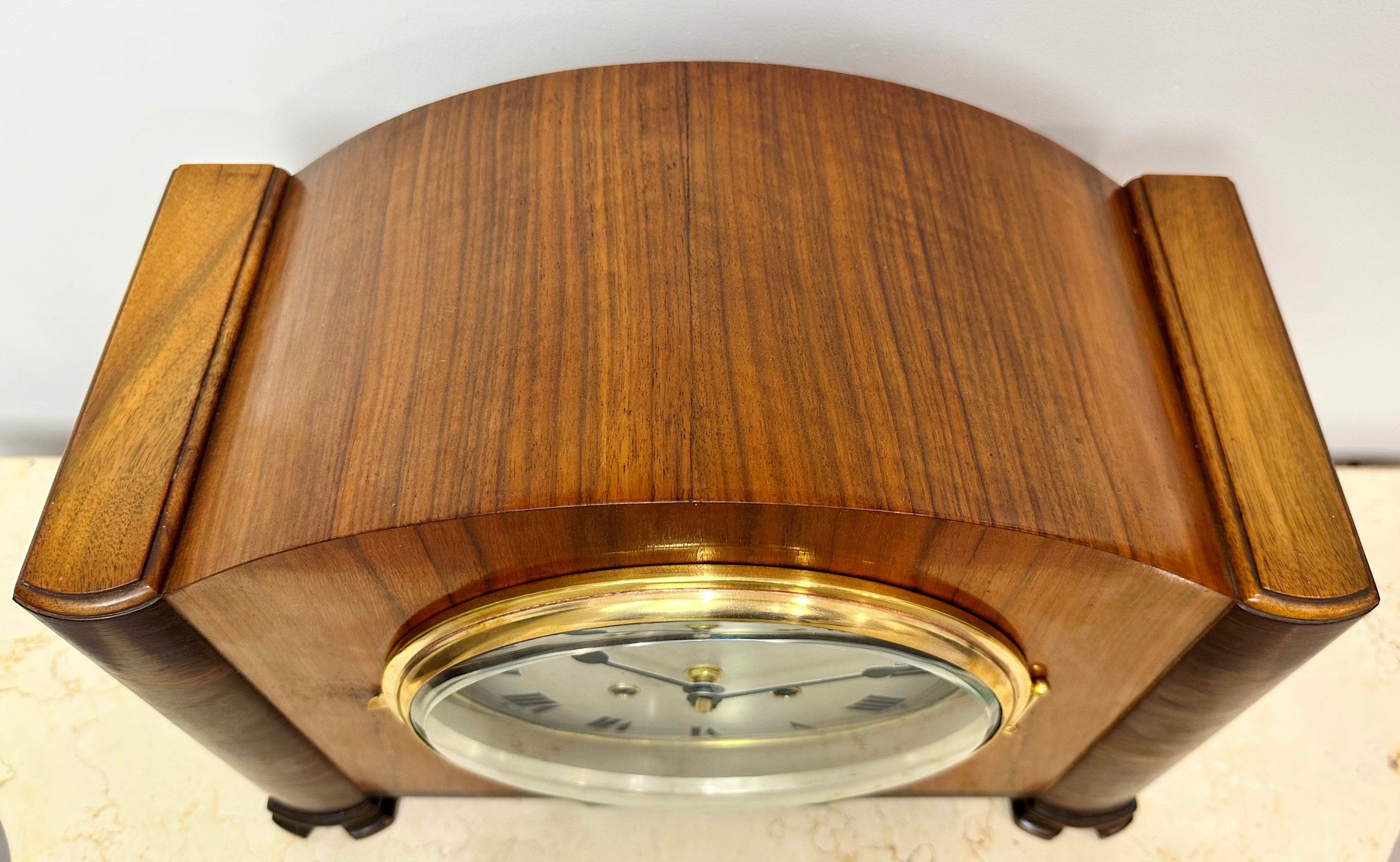 Antique Wood Grained German Battery Mantel Clock | Adelaide Clocks