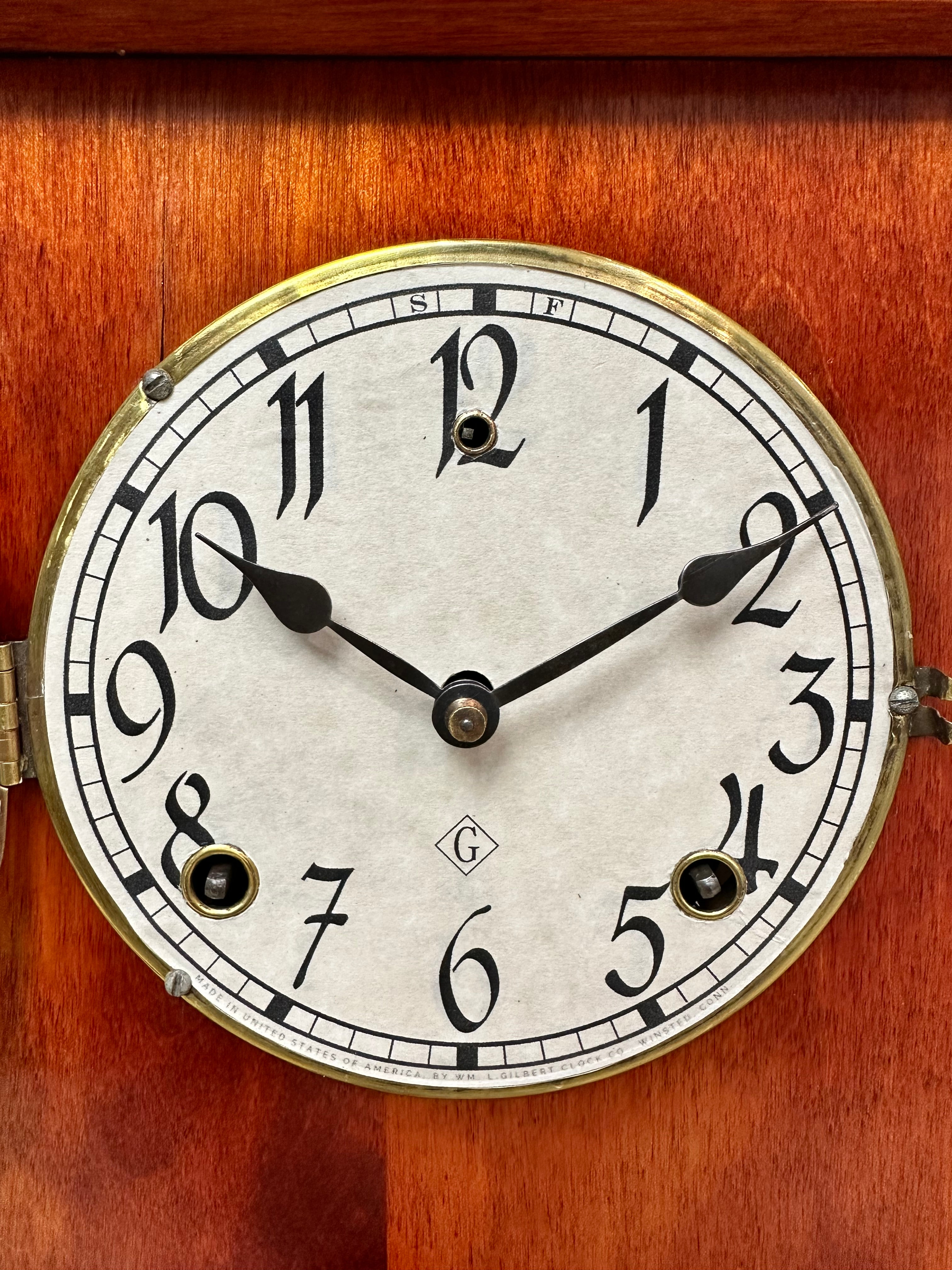 Antique GILBERT U.S.A Bell and Hammer on Coil Chime Mantel Clock | eXibit collection