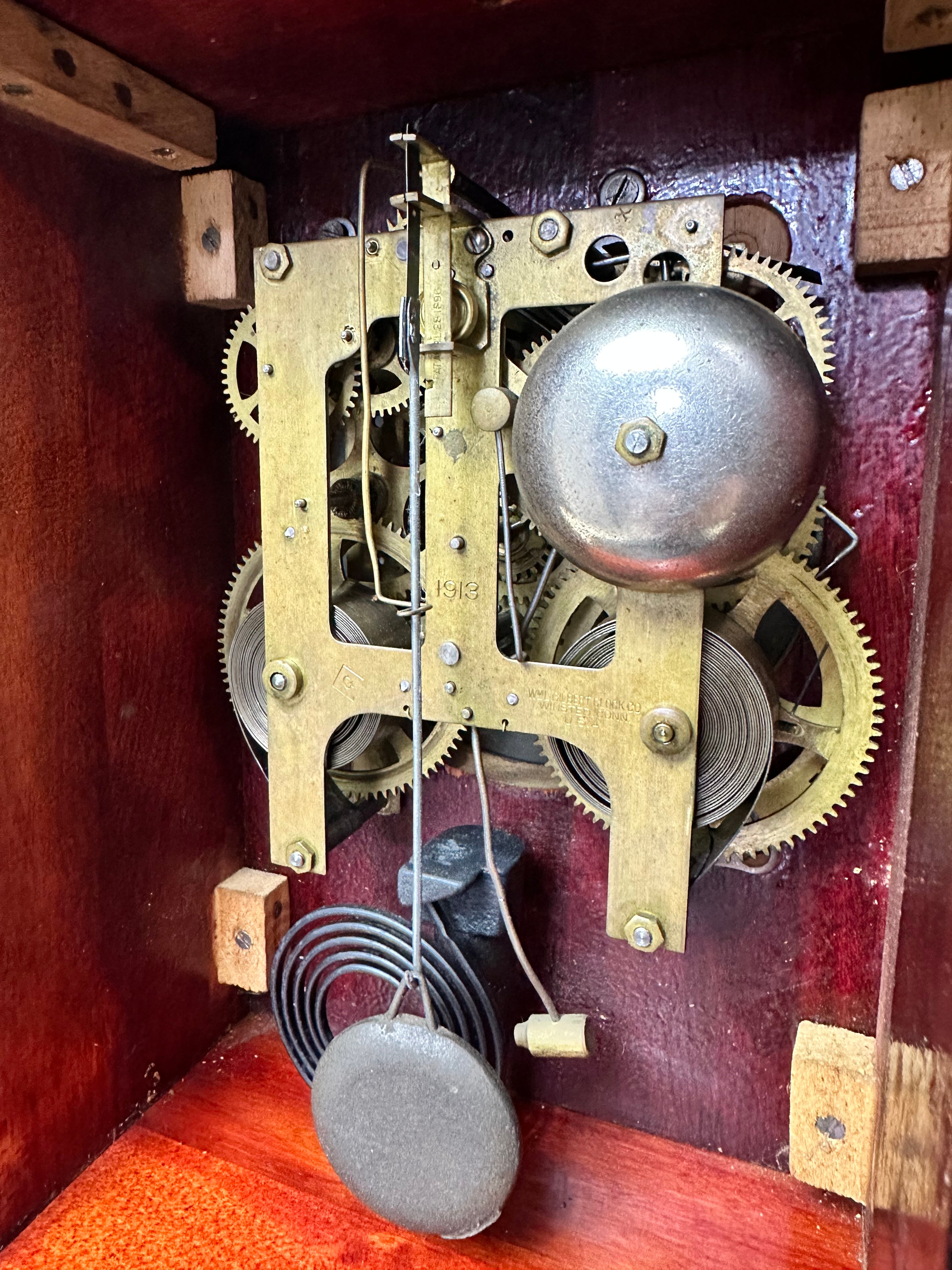 Antique GILBERT U.S.A Bell with Hammer on Coil Chime Mantel Clock ...