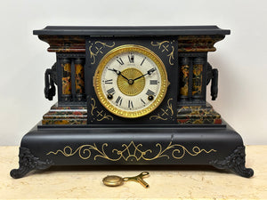 Antique WELCH Hammer on Bell & Coil Chime Mantel Clock | eXibit collection