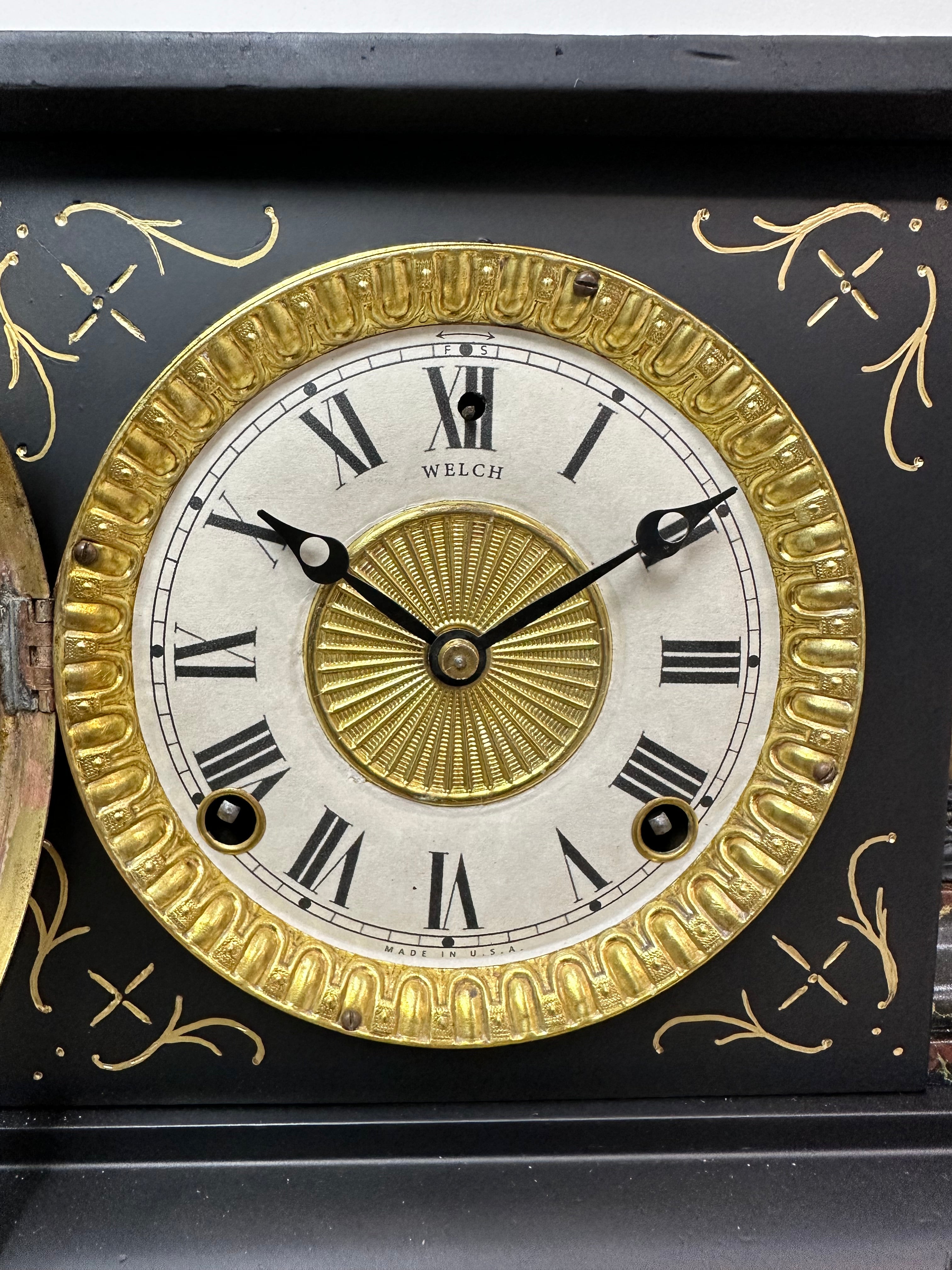 Antique WELCH Hammer on Bell & Coil Chime Mantel Clock | eXibit collection