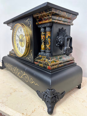 Antique WELCH Hammer on Bell & Coil Chime Mantel Clock | eXibit collection