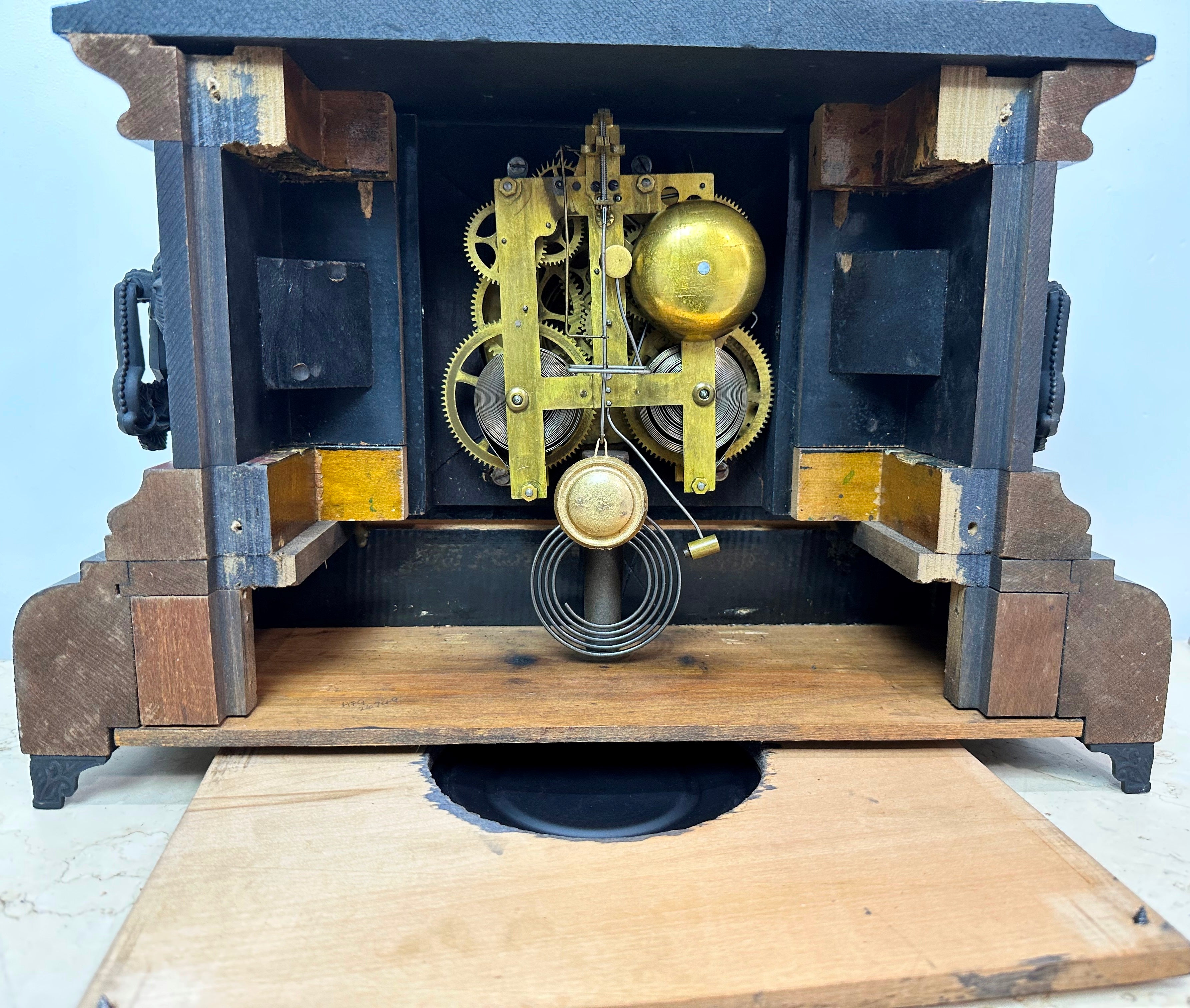 Antique WELCH Hammer on Bell & Coil Chime Mantel Clock | eXibit collection