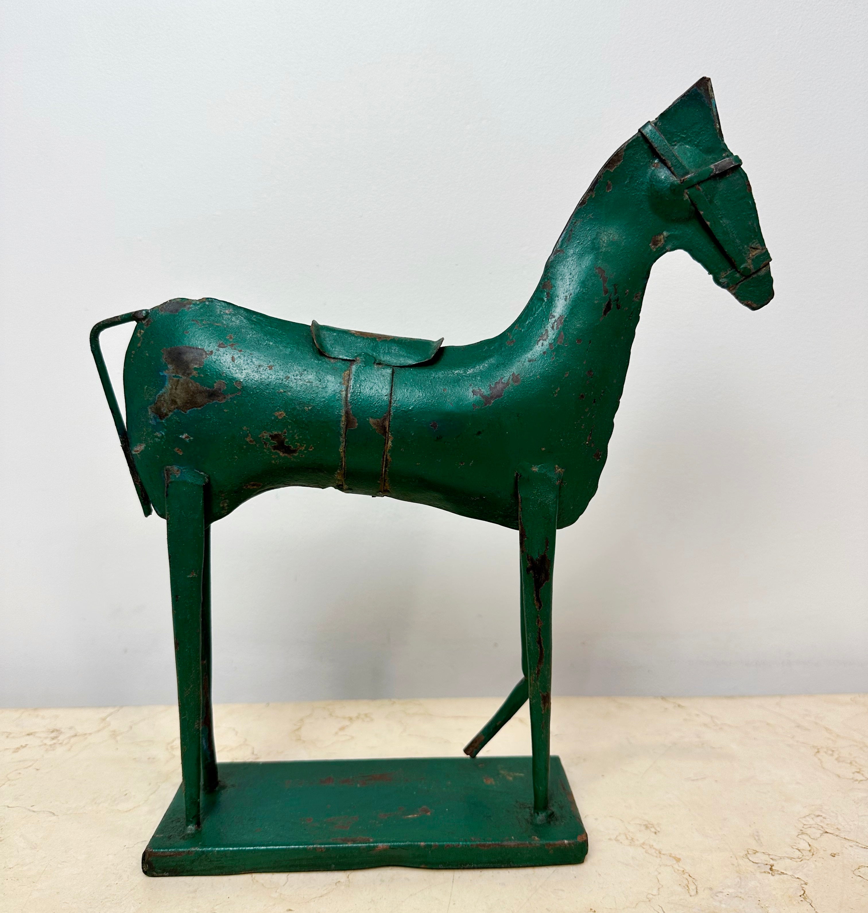 Vintage Rustic Metal Green Horse Decor | eXibit collection