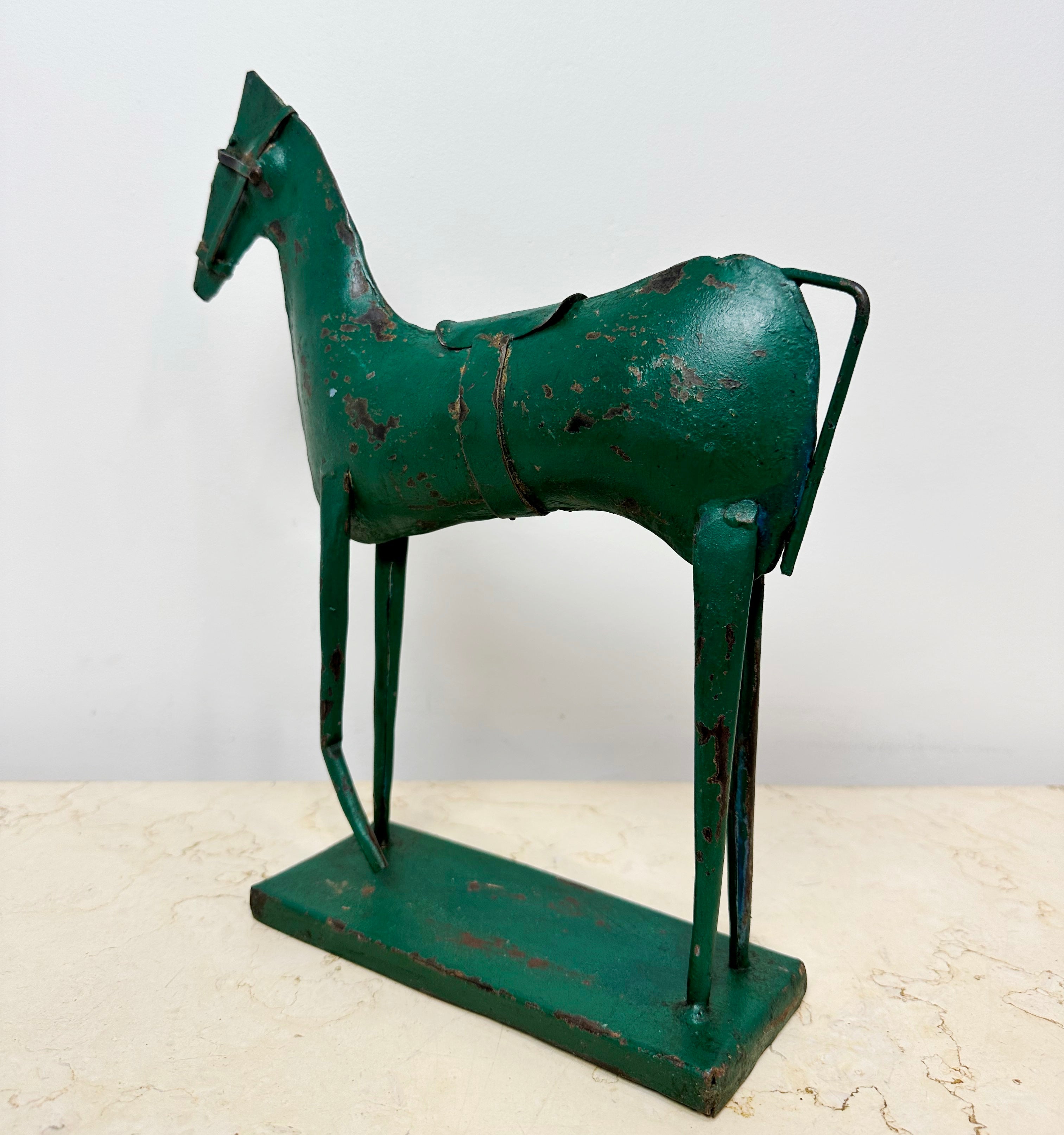 Vintage Rustic Metal Green Horse Decor | eXibit collection