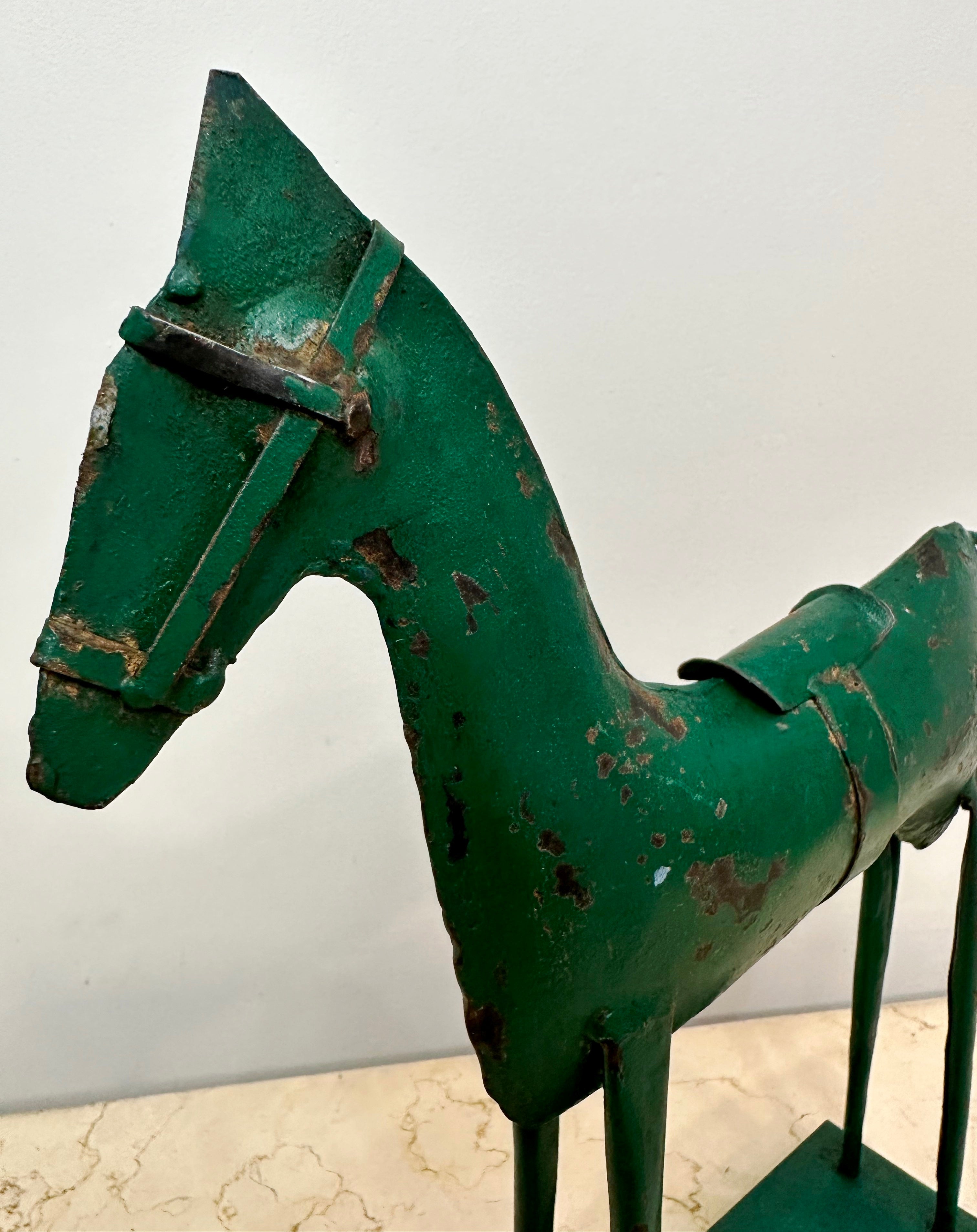 Vintage Rustic Metal Green Horse Decor | eXibit collection