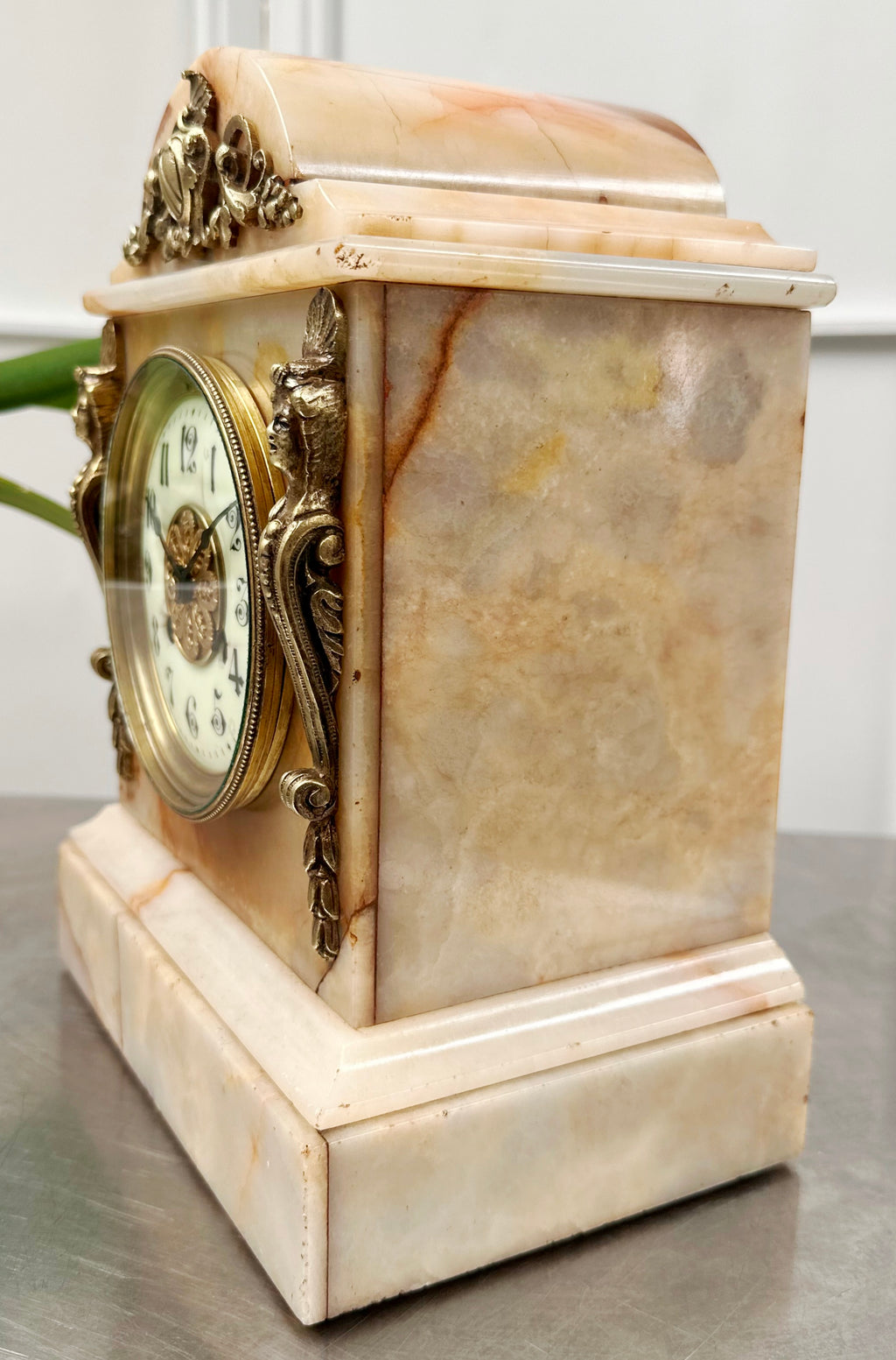 Antique French White Marble Quartz Mantel Clock | Adelaide Clocks