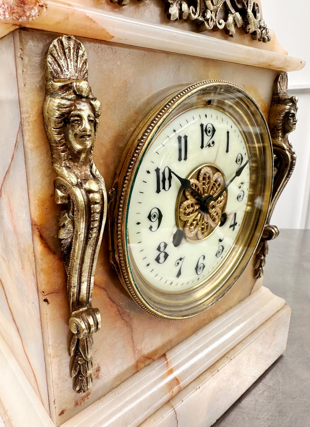 Antique French White Marble Quartz Mantel Clock | Adelaide Clocks