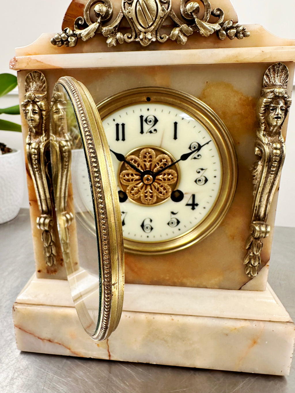 Antique French White Marble Quartz Mantel Clock | Adelaide Clocks