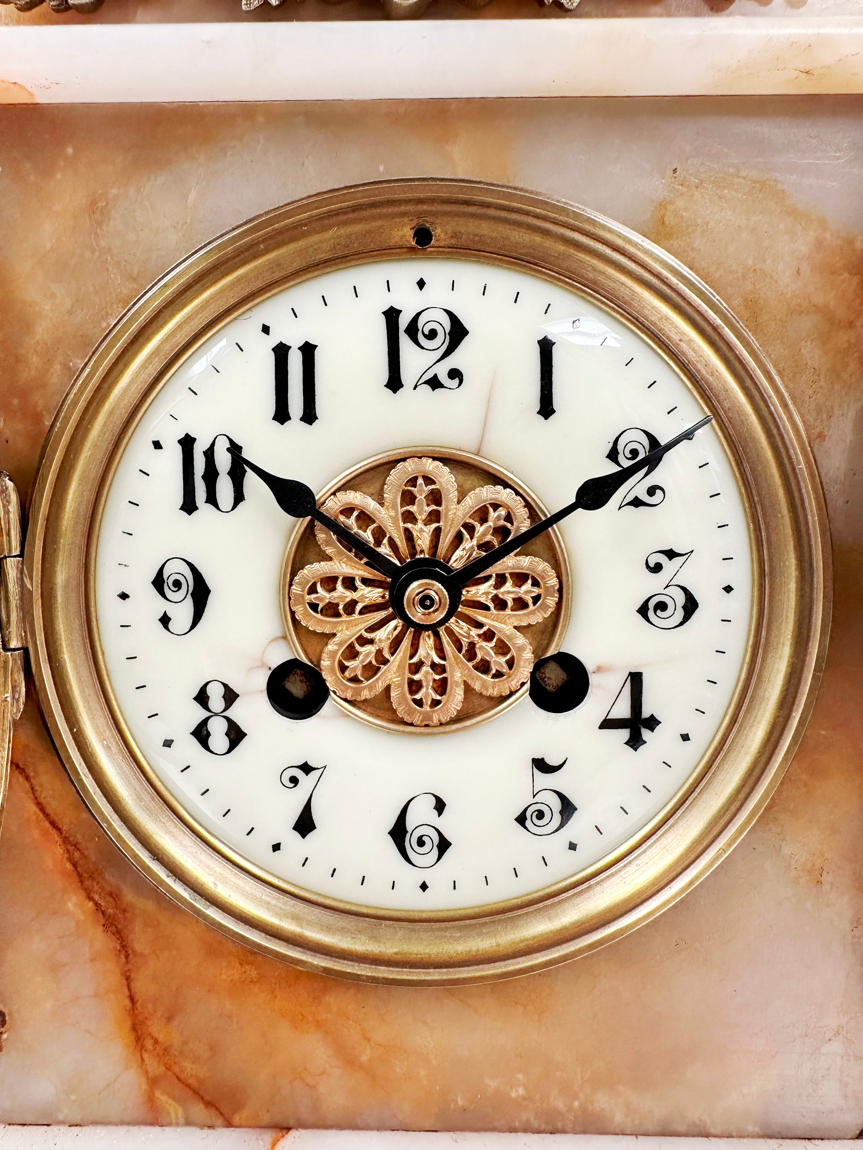 Antique French White Marble Quartz Mantel Clock | Adelaide Clocks