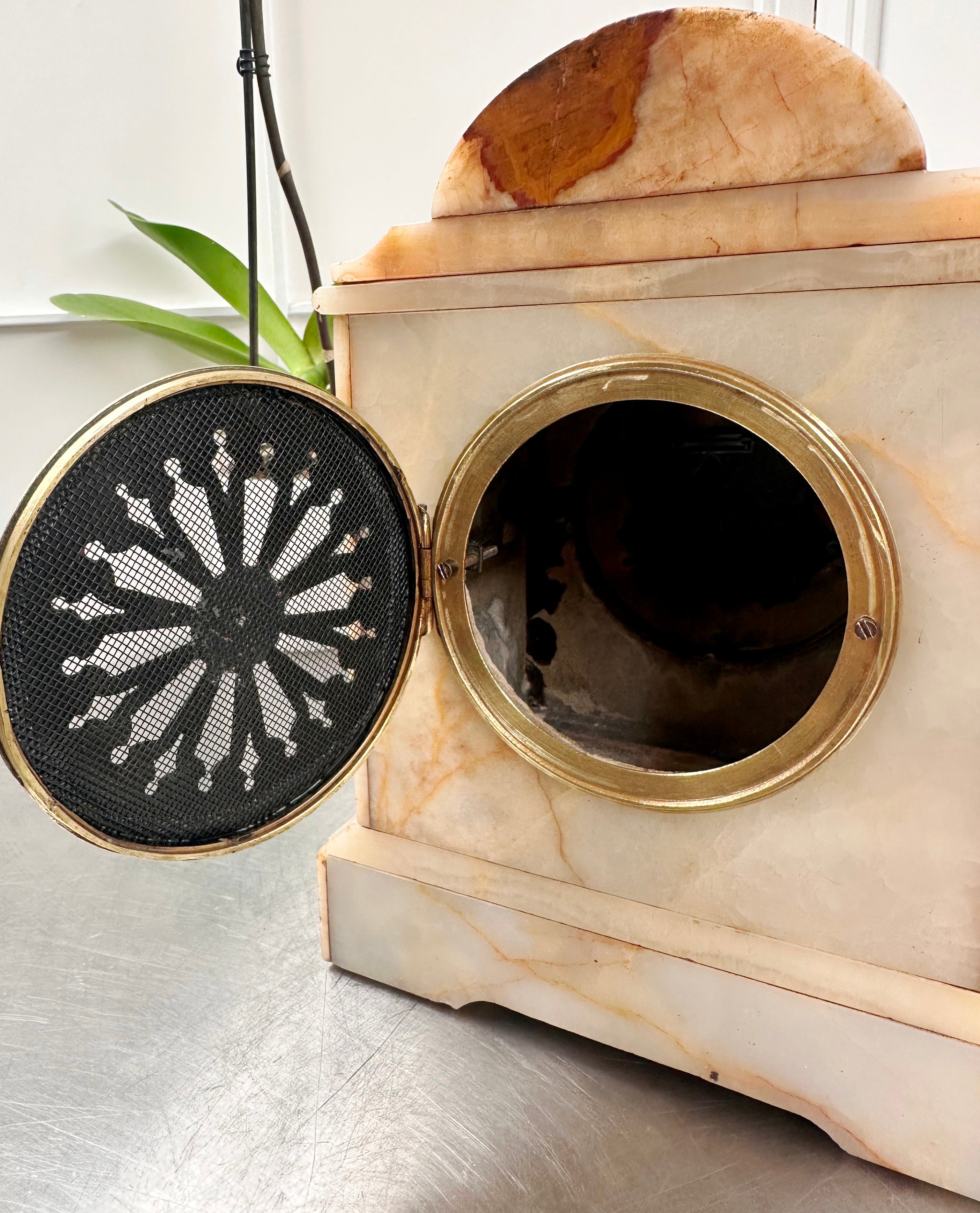 Antique French White Marble Quartz Mantel Clock | Adelaide Clocks