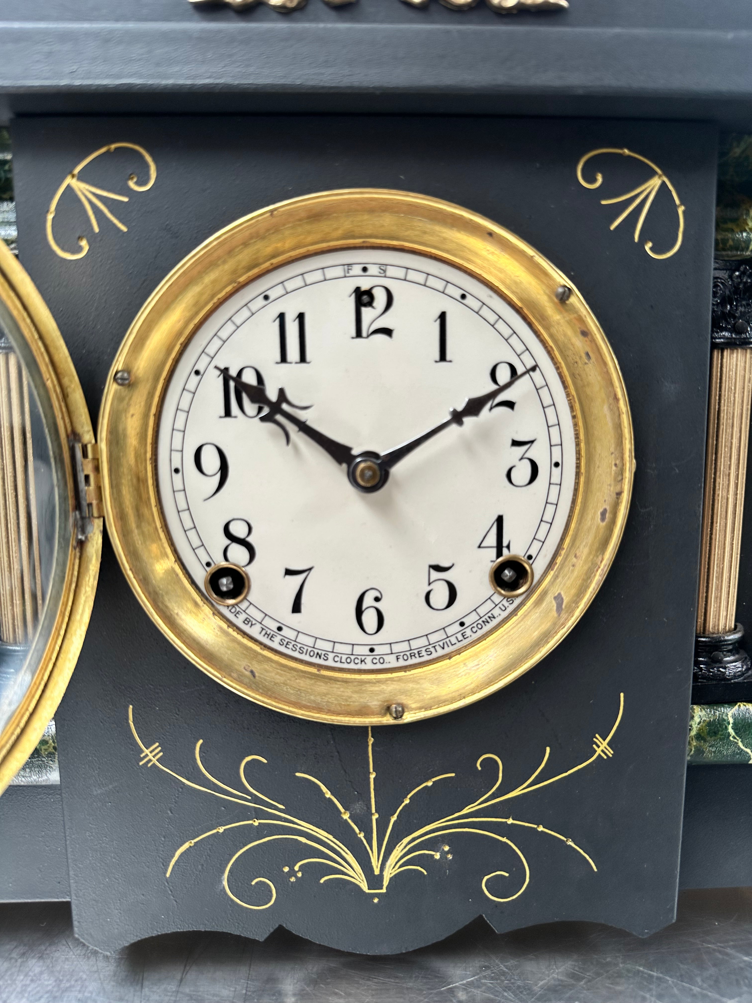 Antique Session Hammer on Bell and Coil Strike Mantel Clock | Adelaide Clocks