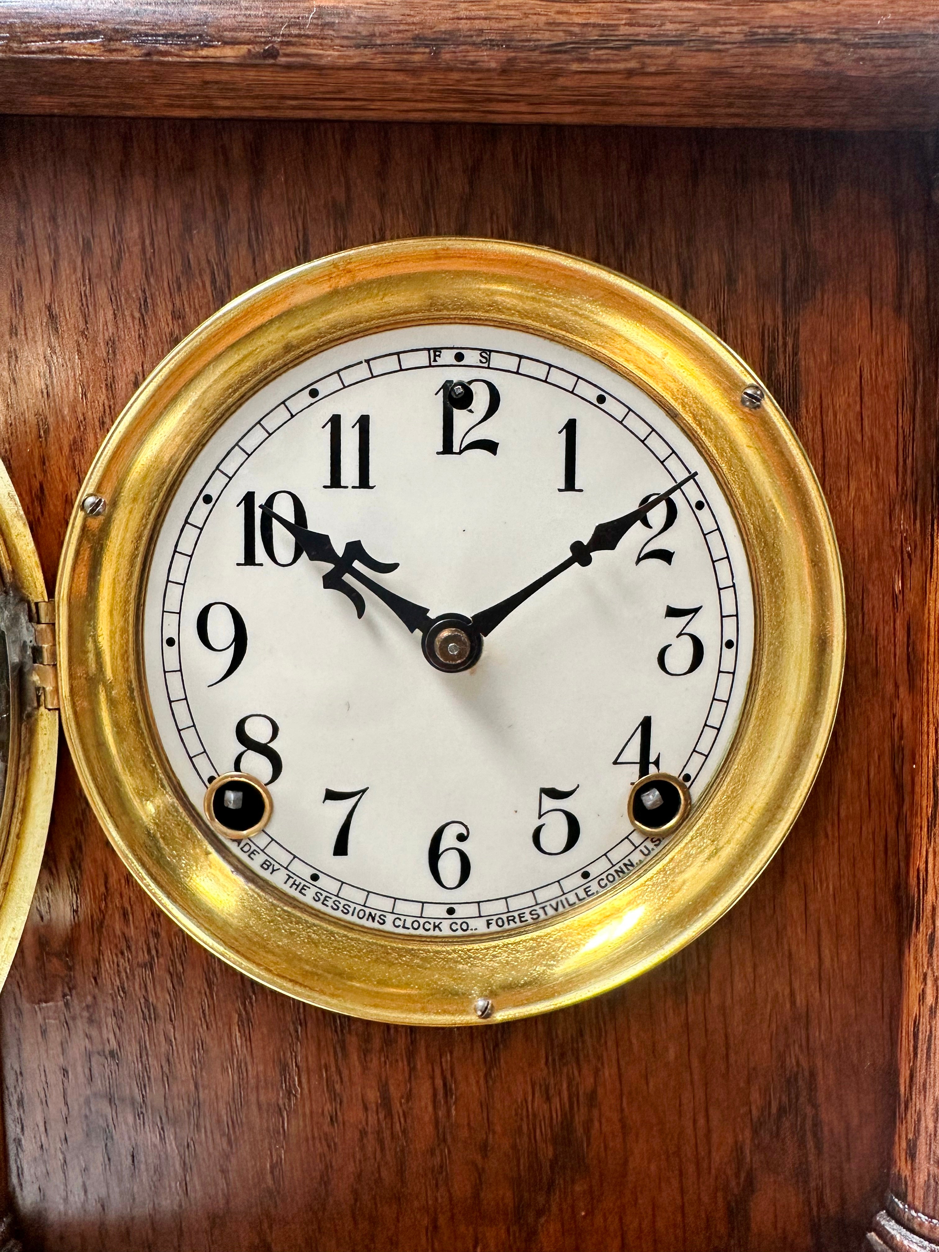 Vintage Oak Sessions Hammer Strike Mantel Clock | Adelaide Clocks