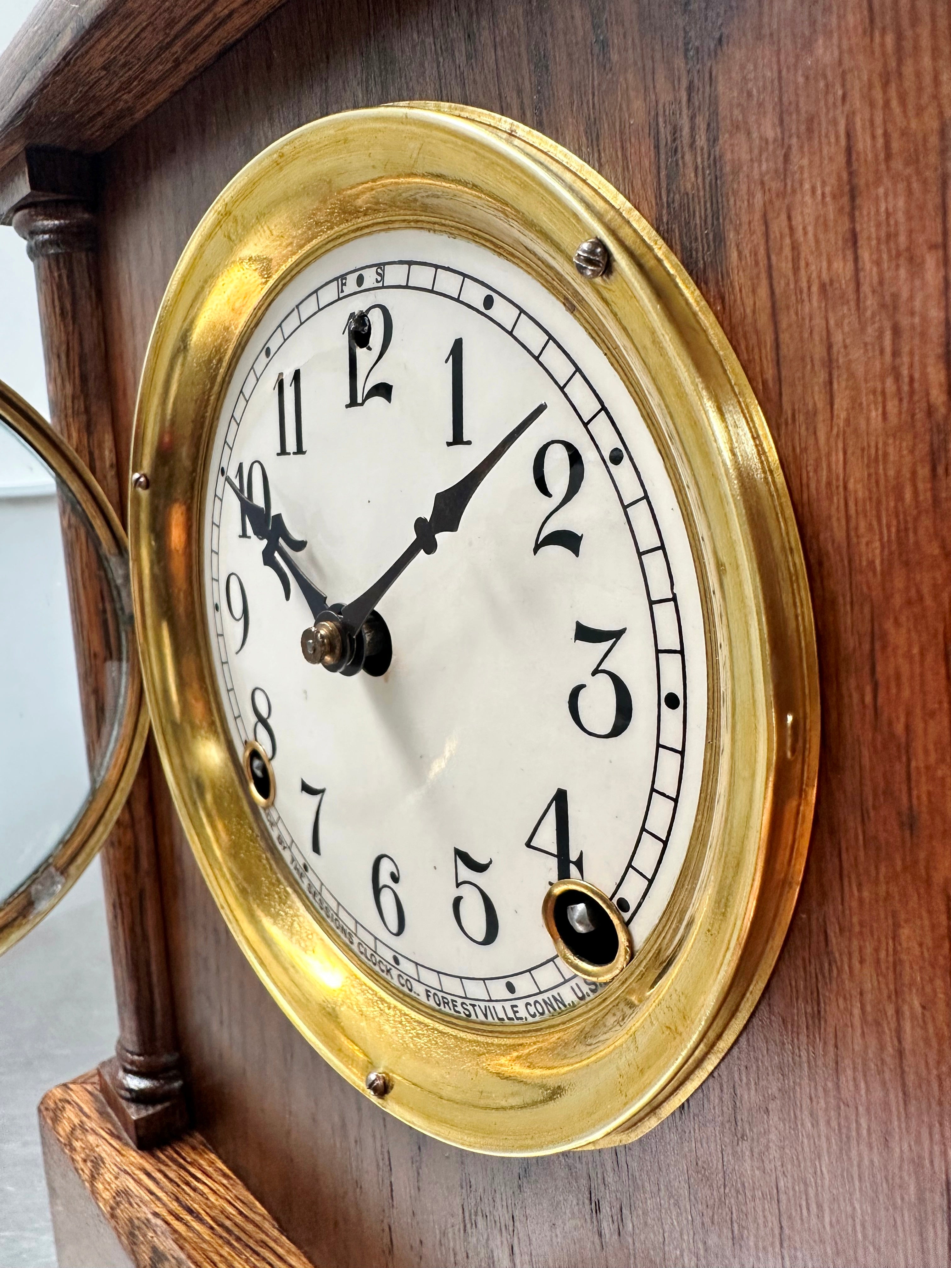 Vintage Oak Sessions Hammer Strike Mantel Clock | Adelaide Clocks
