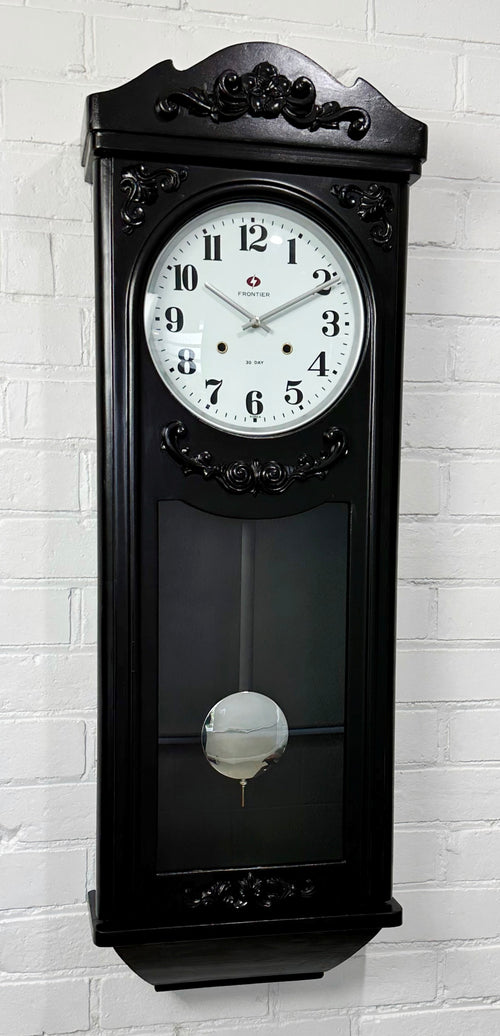 Vintage Frontier Quartz Black Pendulum Wall Clock | Adelaide Clocks